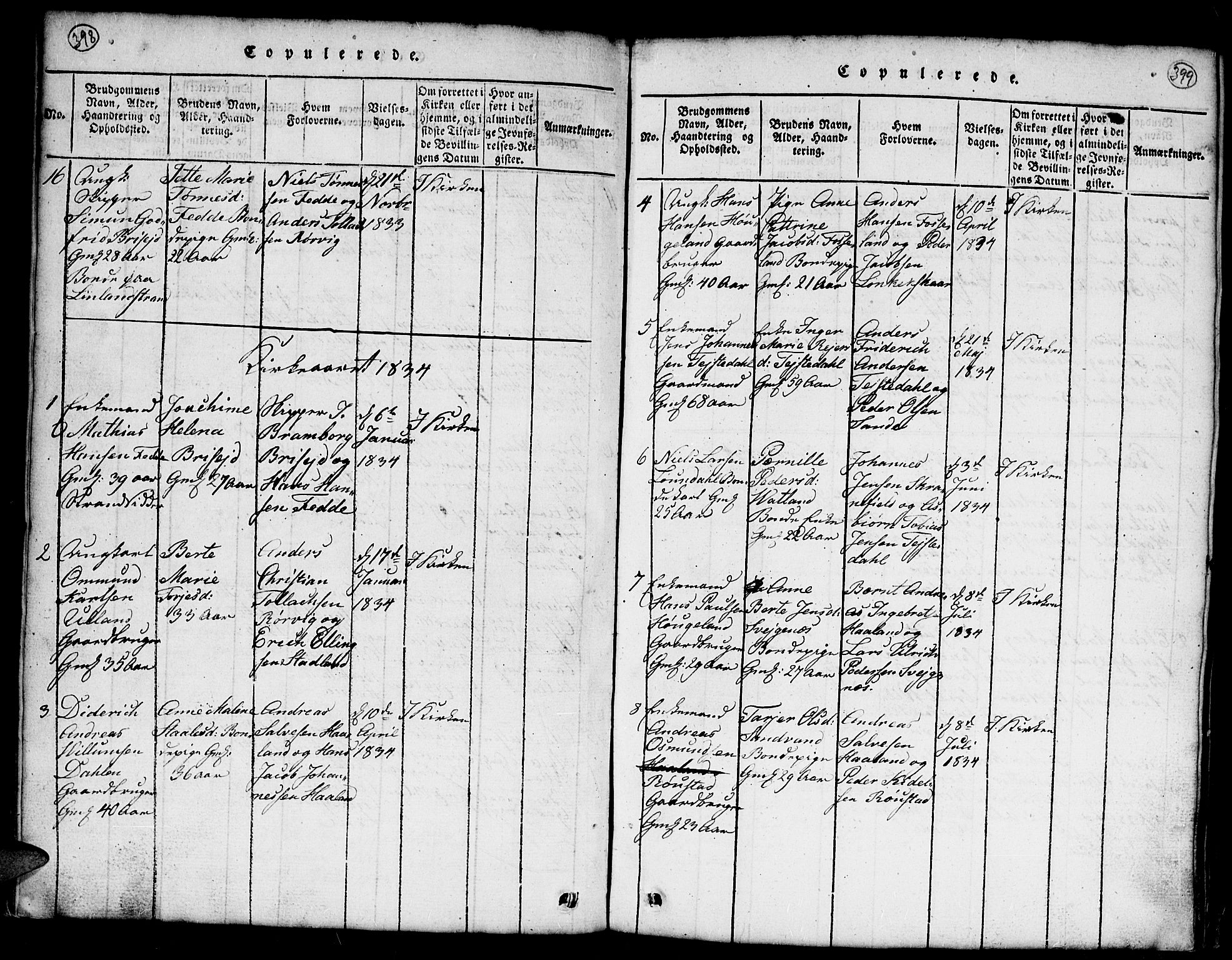 Kvinesdal sokneprestkontor, SAK/1111-0026/F/Fb/Fba/L0001: Parish register (copy) no. B 1, 1815-1839, p. 398-399