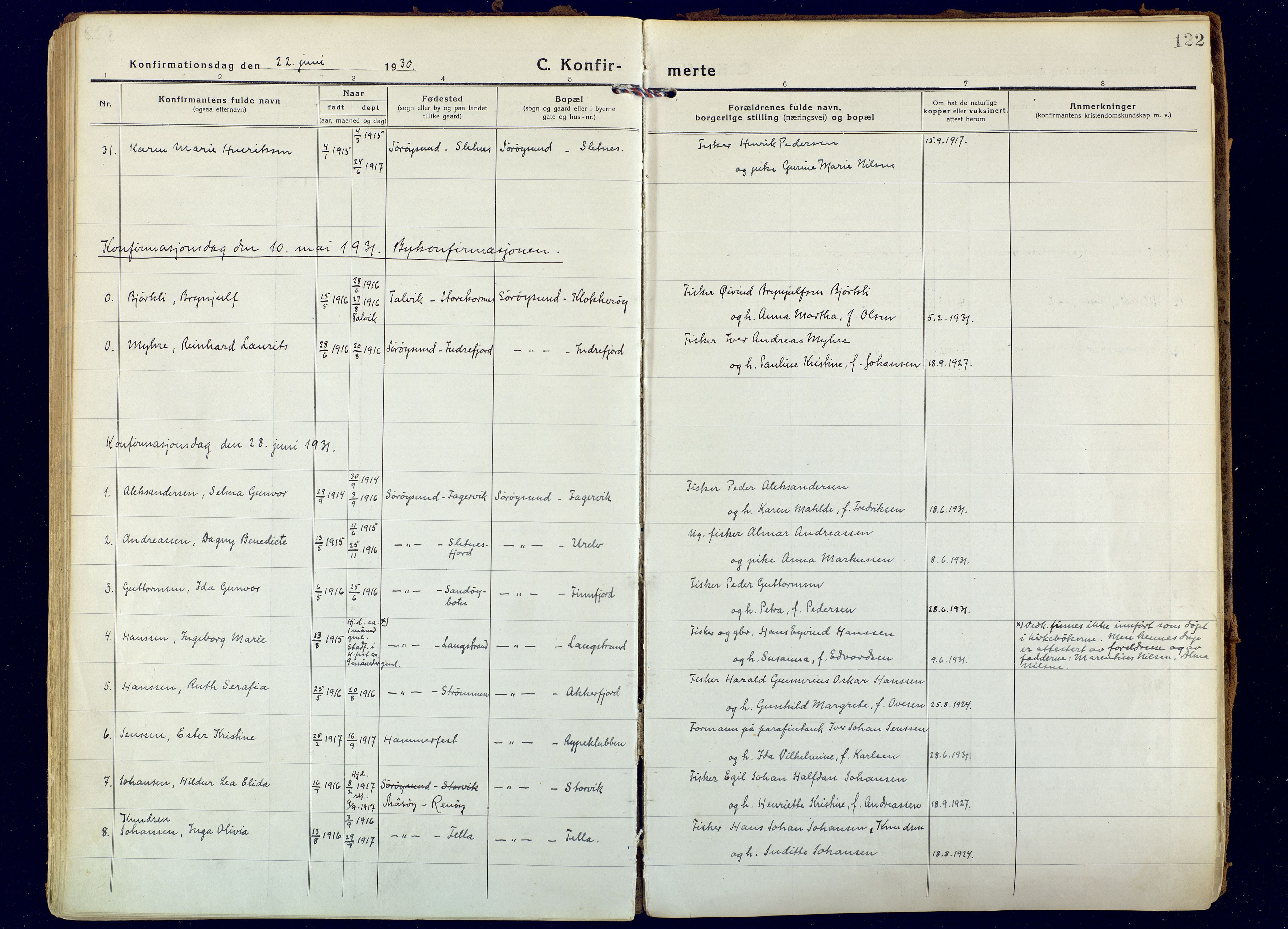 Hammerfest sokneprestkontor, AV/SATØ-S-1347/H/Ha/L0018.kirke: Parish register (official) no. 18, 1918-1933, p. 122