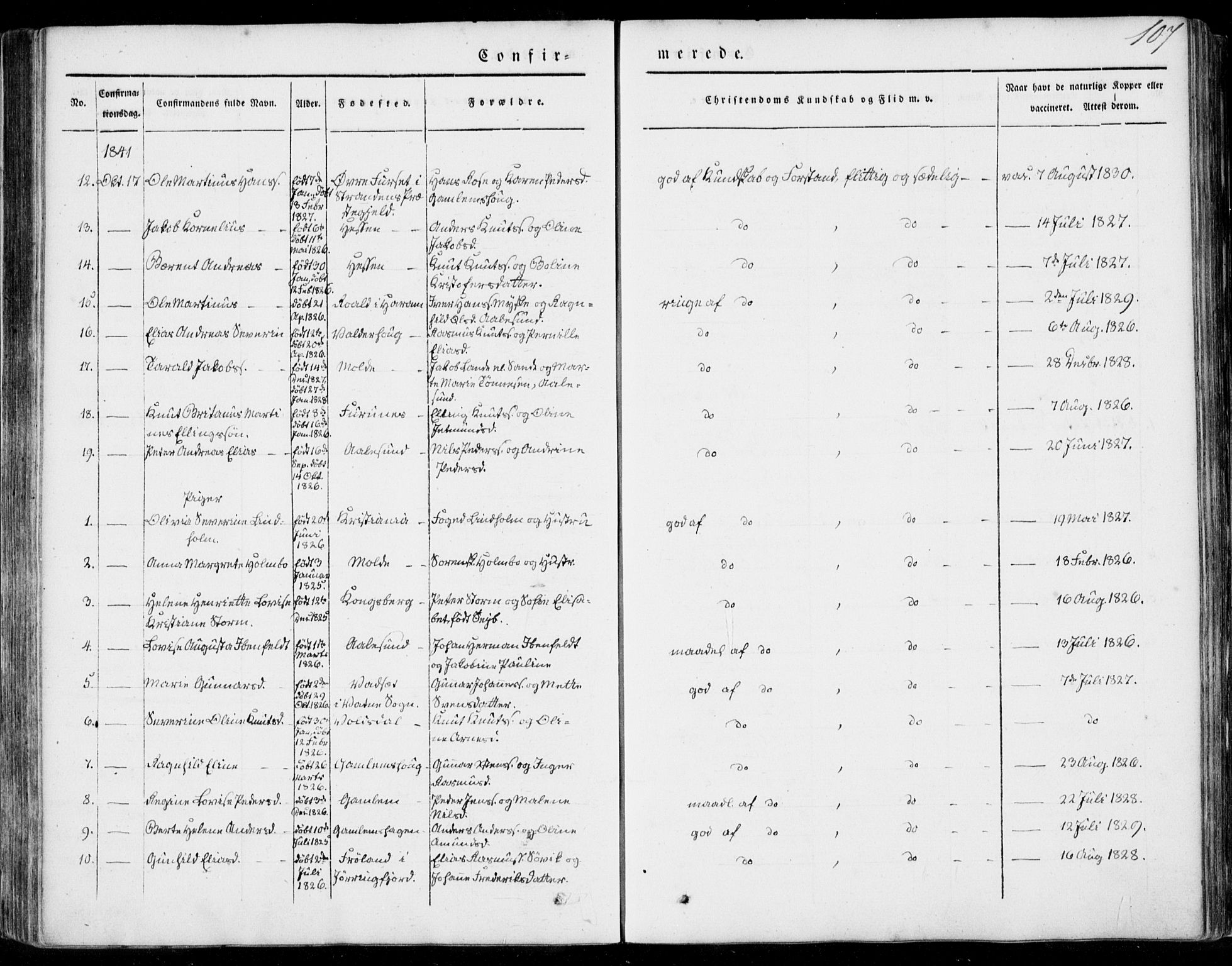 Ministerialprotokoller, klokkerbøker og fødselsregistre - Møre og Romsdal, AV/SAT-A-1454/528/L0396: Parish register (official) no. 528A07, 1839-1847, p. 107