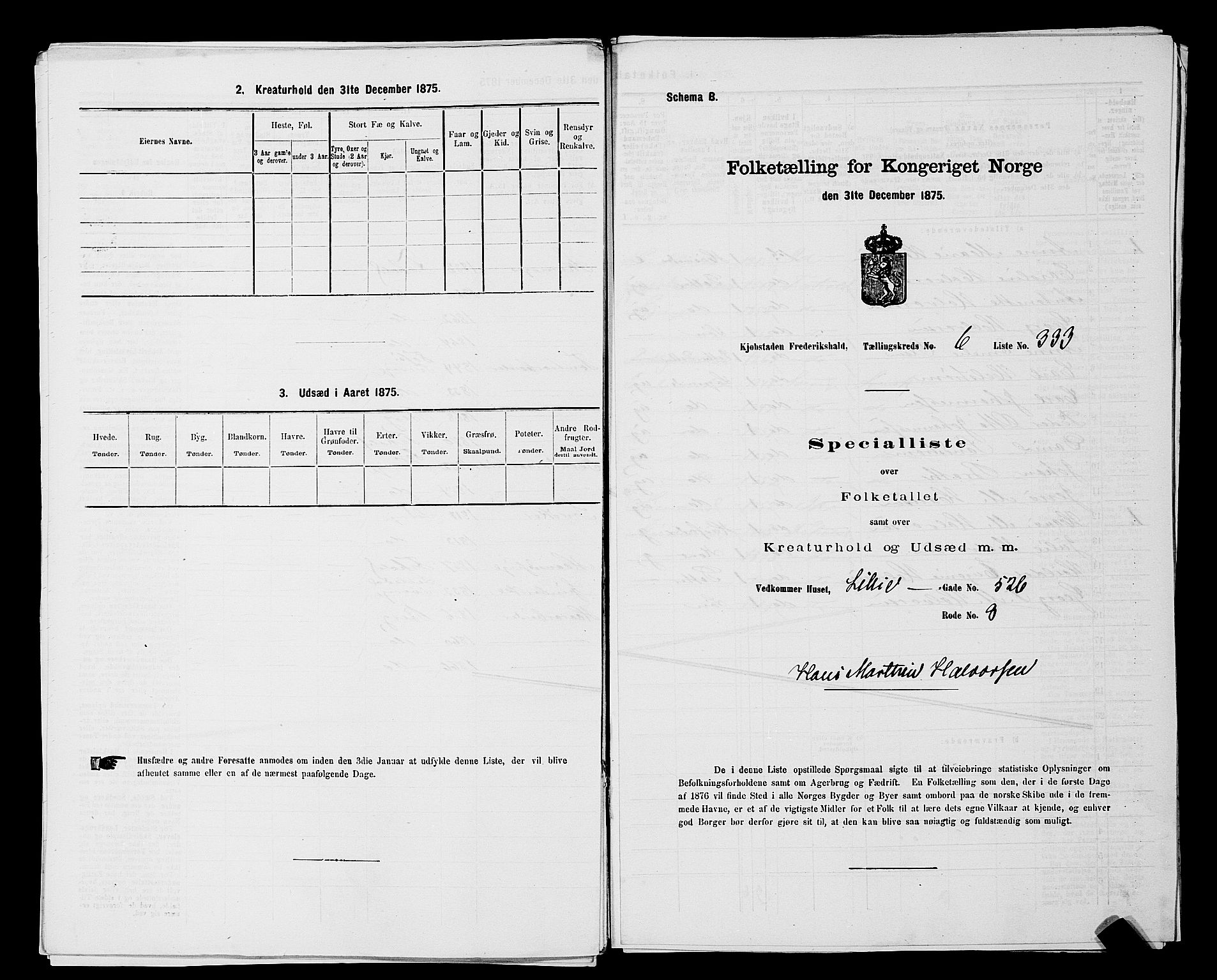RA, 1875 census for 0101P Fredrikshald, 1875, p. 615