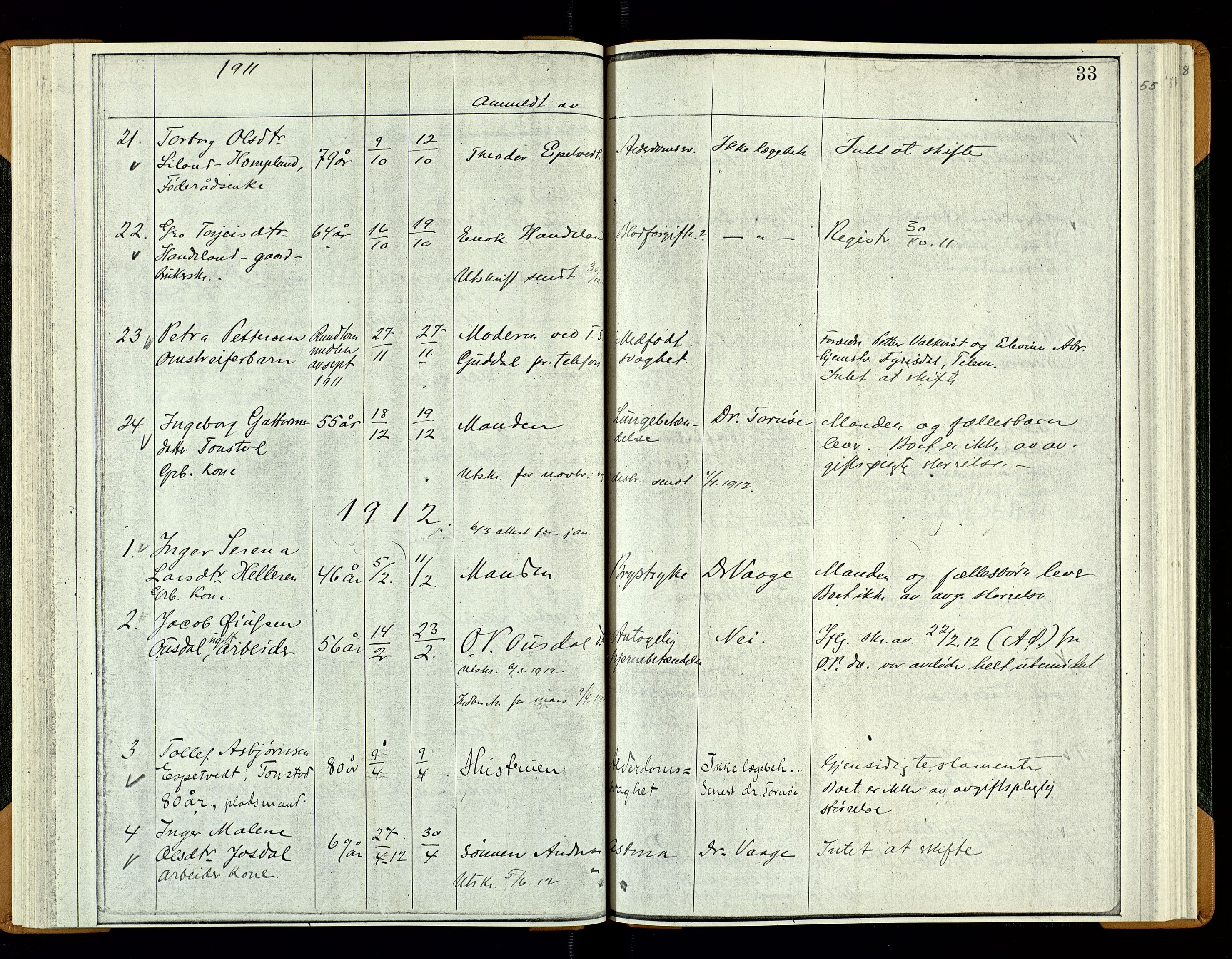 Sirdal lensmannskontor, SAK/1241-0039/F/Fe/L0001: Fortegnelse anmeldte dødsfall nr 27a, 1863-1934, p. 55