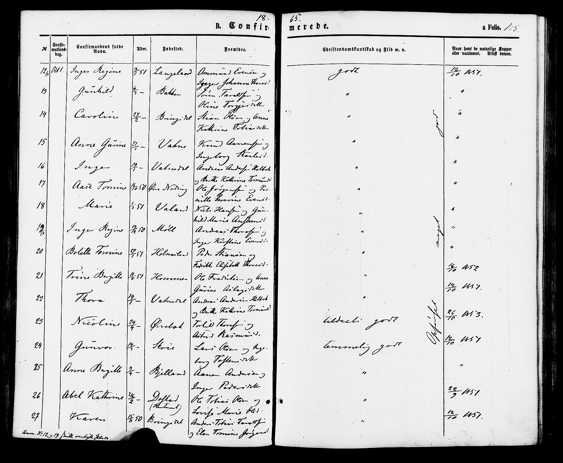 Holum sokneprestkontor, AV/SAK-1111-0022/F/Fa/Faa/L0006: Parish register (official) no. A 6, 1865-1883, p. 125