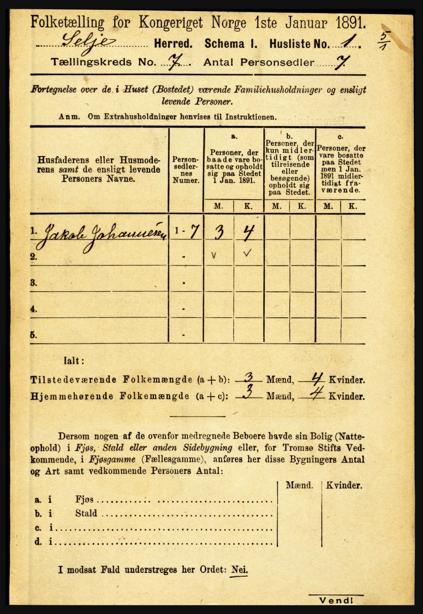 RA, 1891 census for 1441 Selje, 1891, p. 1945