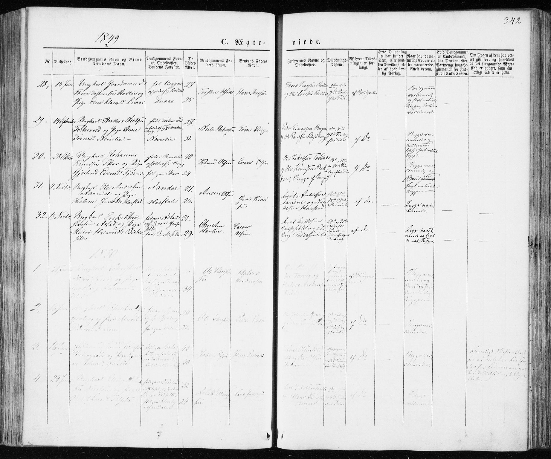 Ministerialprotokoller, klokkerbøker og fødselsregistre - Møre og Romsdal, AV/SAT-A-1454/586/L0984: Parish register (official) no. 586A10, 1844-1856, p. 342