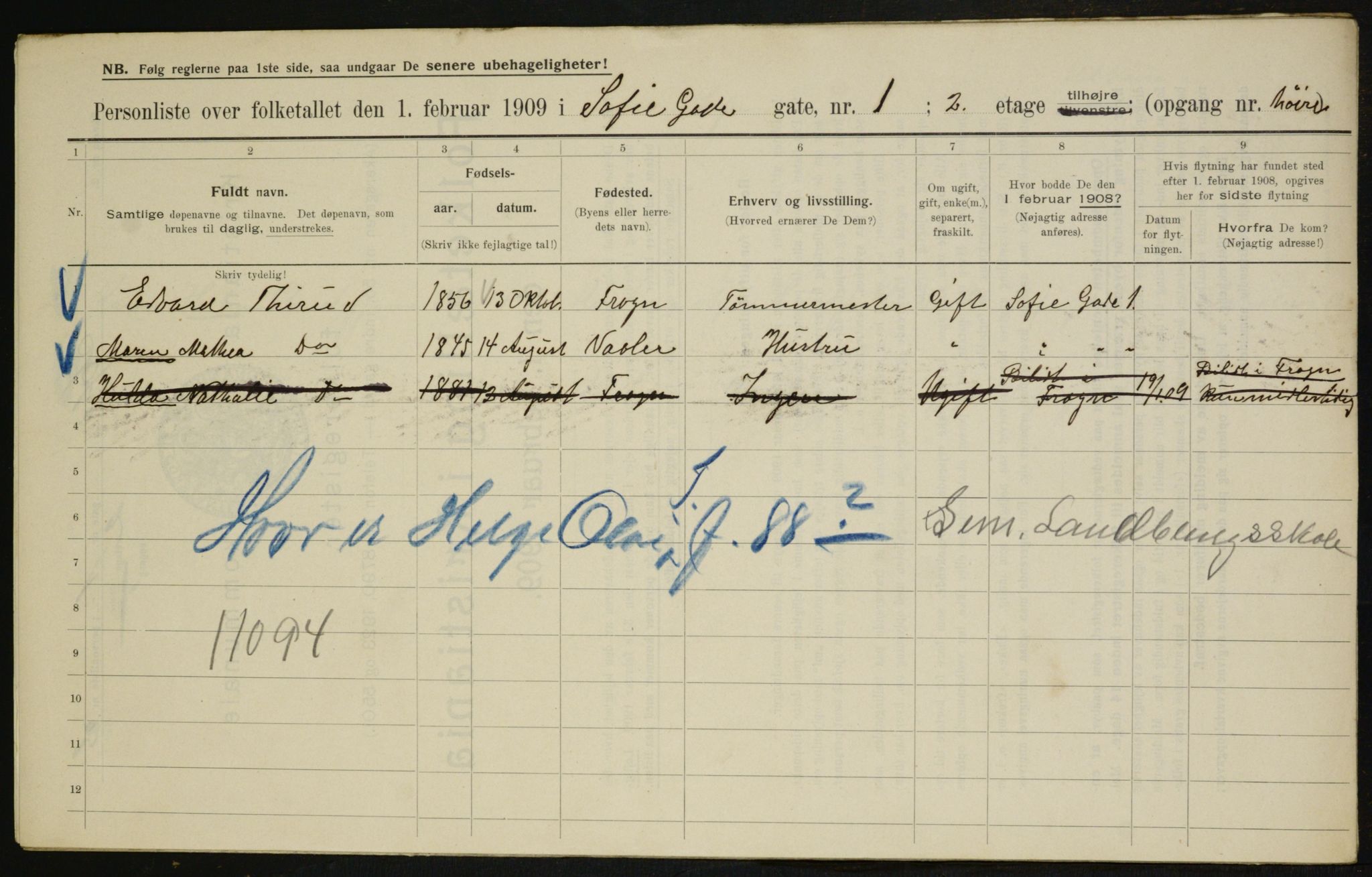 OBA, Municipal Census 1909 for Kristiania, 1909, p. 89486