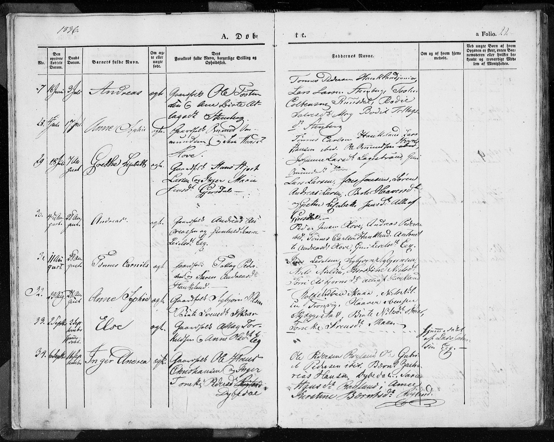 Lund sokneprestkontor, SAST/A-101809/S06/L0007: Parish register (official) no. A 7.1, 1833-1854, p. 22