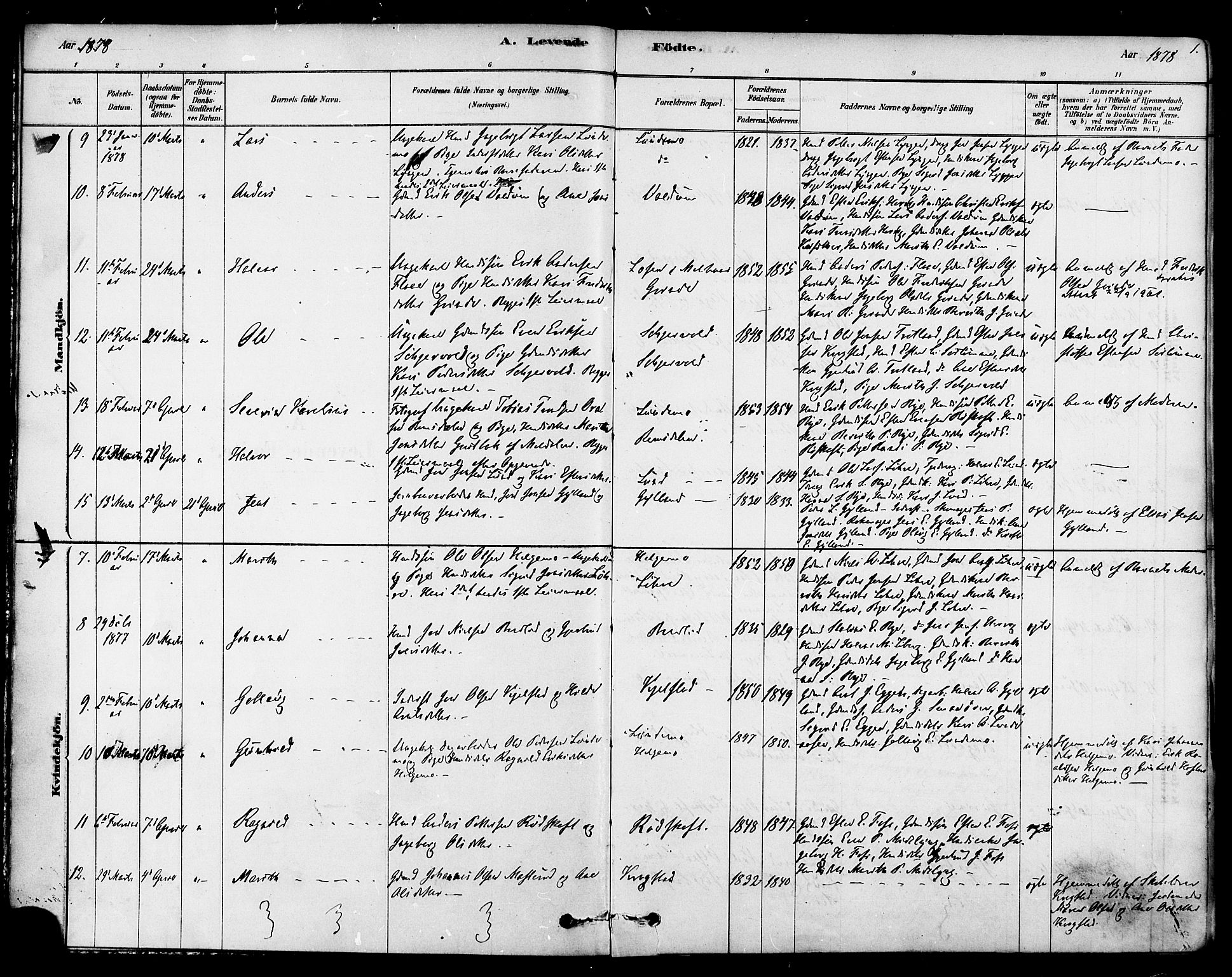 Ministerialprotokoller, klokkerbøker og fødselsregistre - Sør-Trøndelag, SAT/A-1456/692/L1105: Parish register (official) no. 692A05, 1878-1890, p. 1