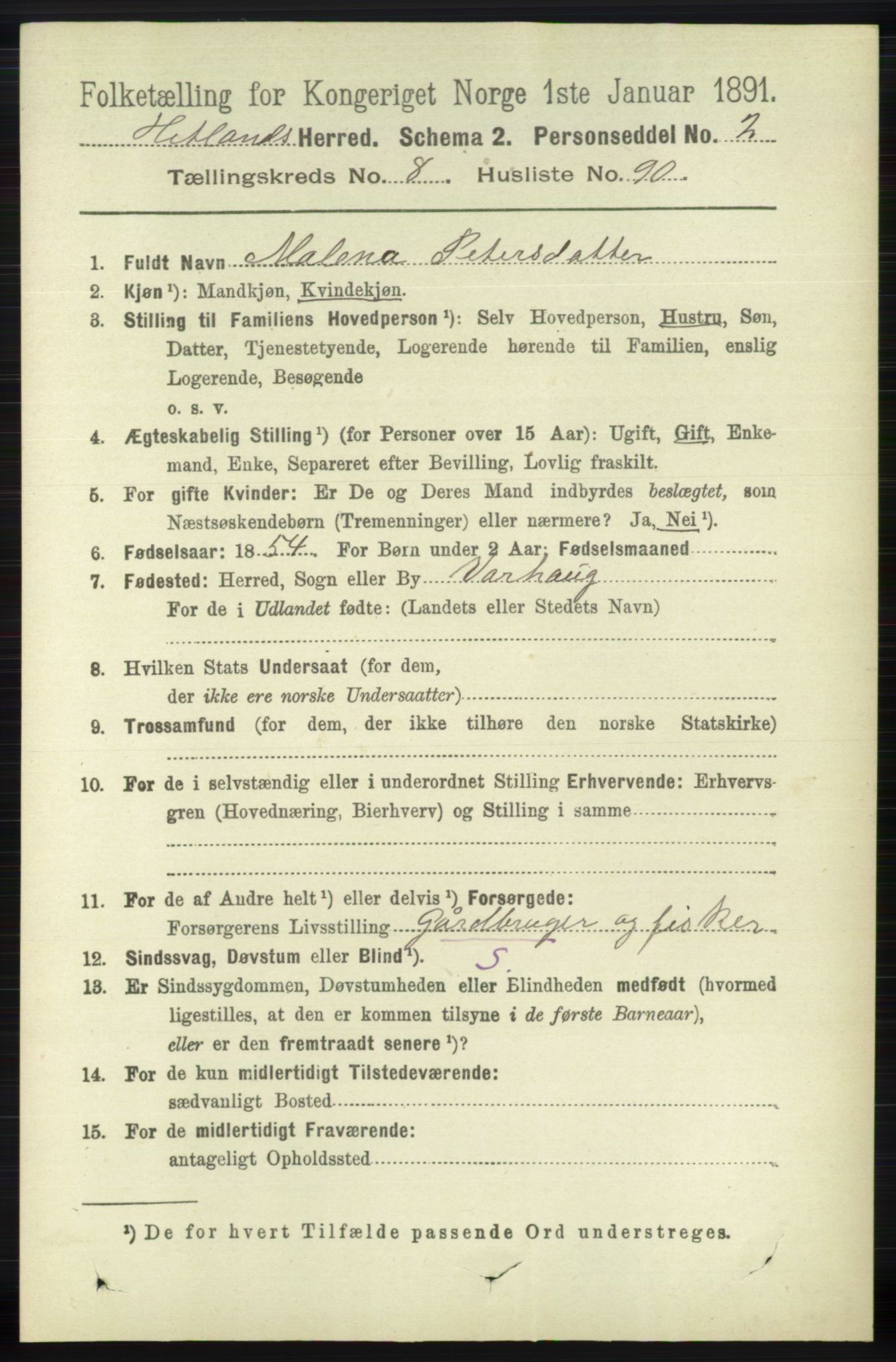 RA, 1891 census for 1126 Hetland, 1891, p. 4990