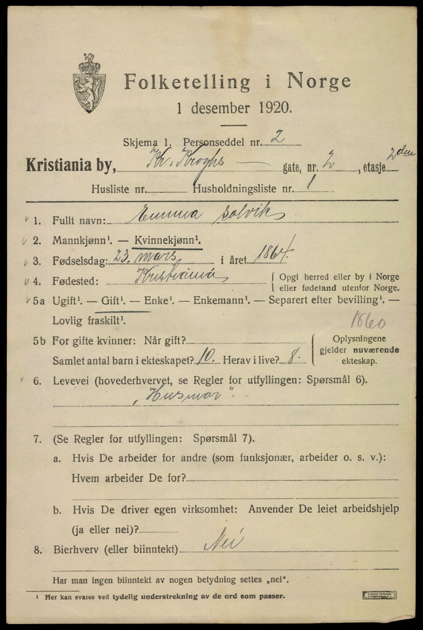 SAO, 1920 census for Kristiania, 1920, p. 183449