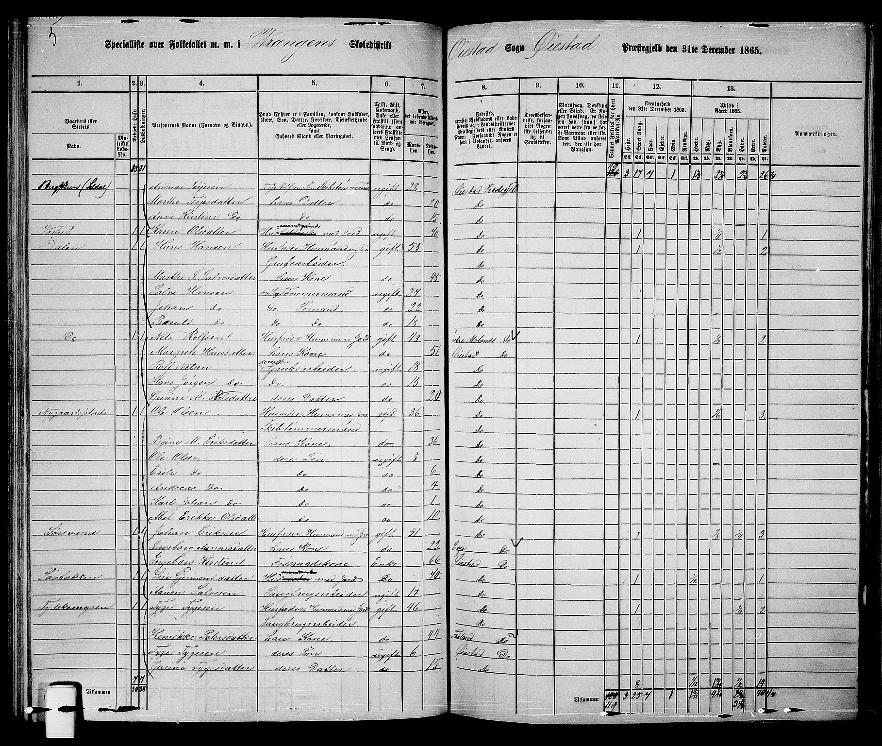 RA, 1865 census for Øyestad, 1865, p. 123