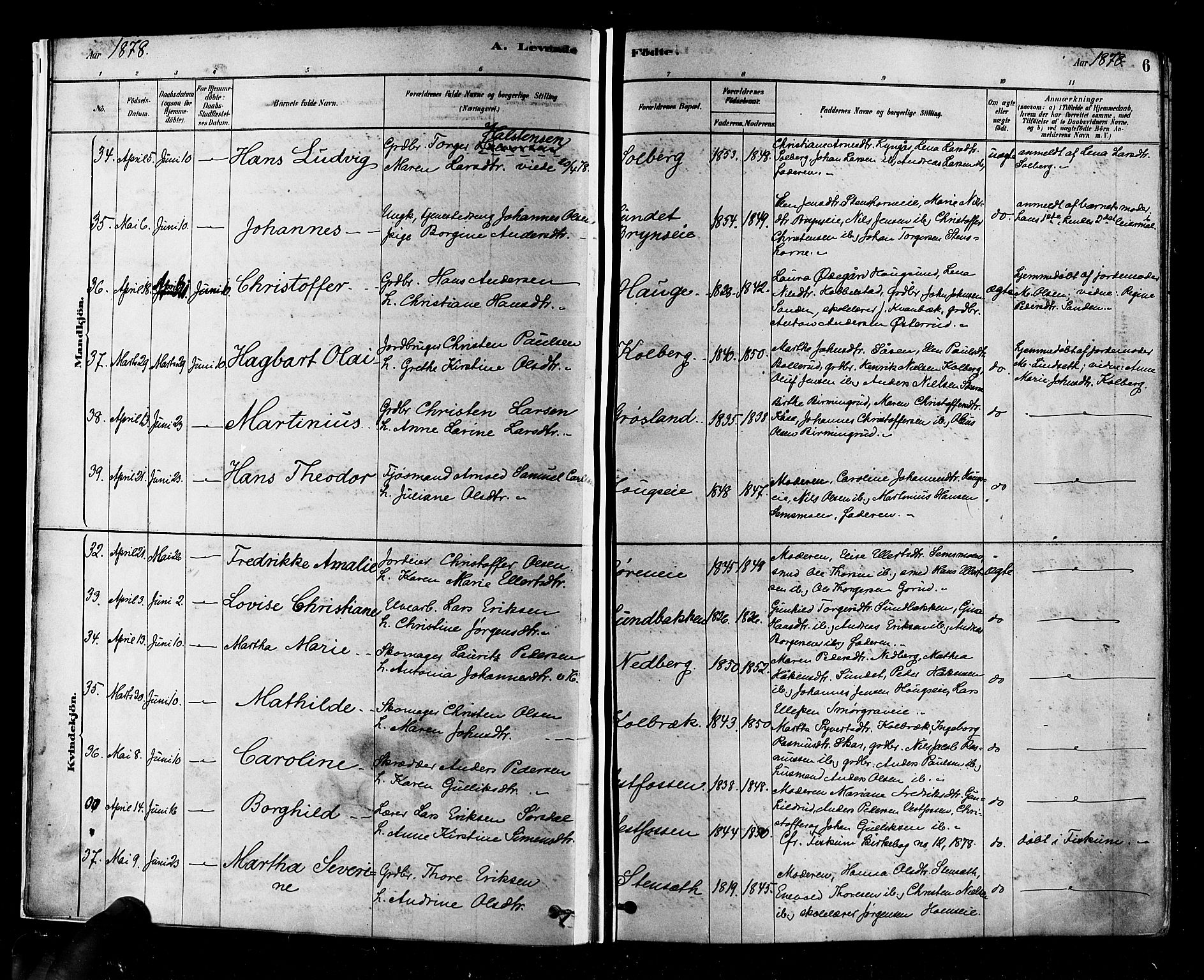 Eiker kirkebøker, SAKO/A-4/F/Fb/L0001: Parish register (official) no. II 1, 1878-1888, p. 6