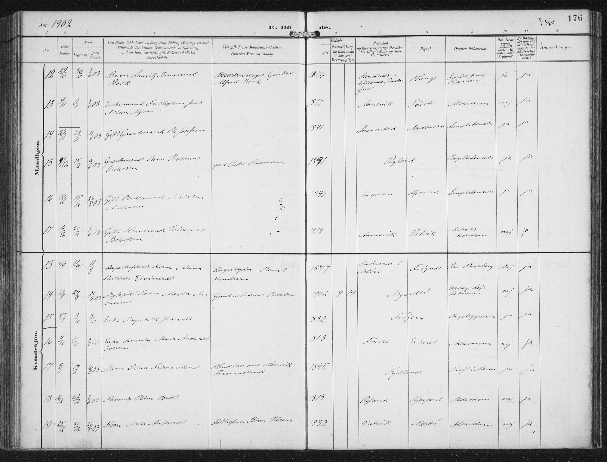 Bremanger sokneprestembete, SAB/A-82201/H/Haa/Haab/L0002: Parish register (official) no. B  2, 1896-1908, p. 176