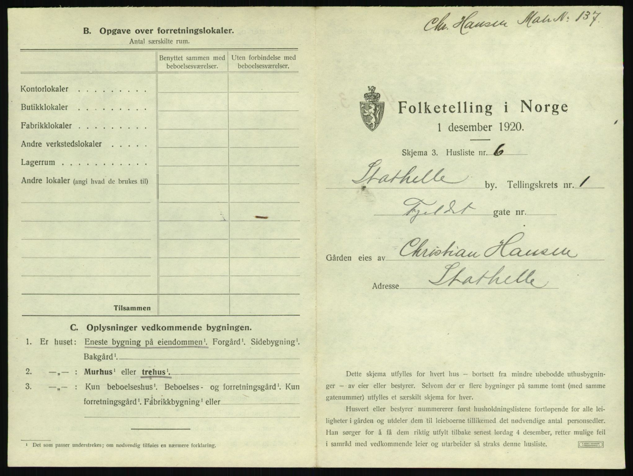 SAKO, 1920 census for Stathelle, 1920, p. 23
