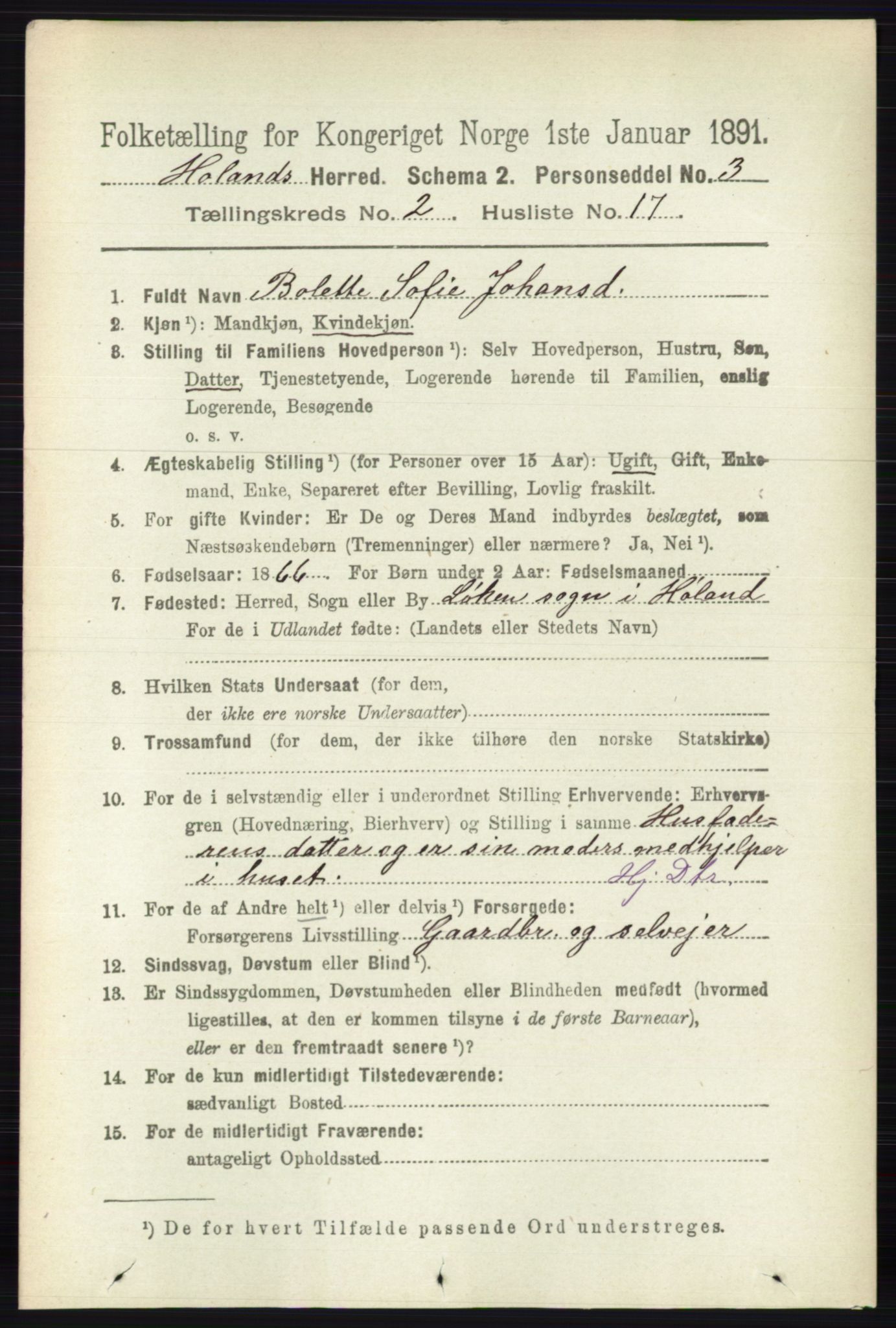 RA, 1891 census for 0221 Høland, 1891, p. 1023