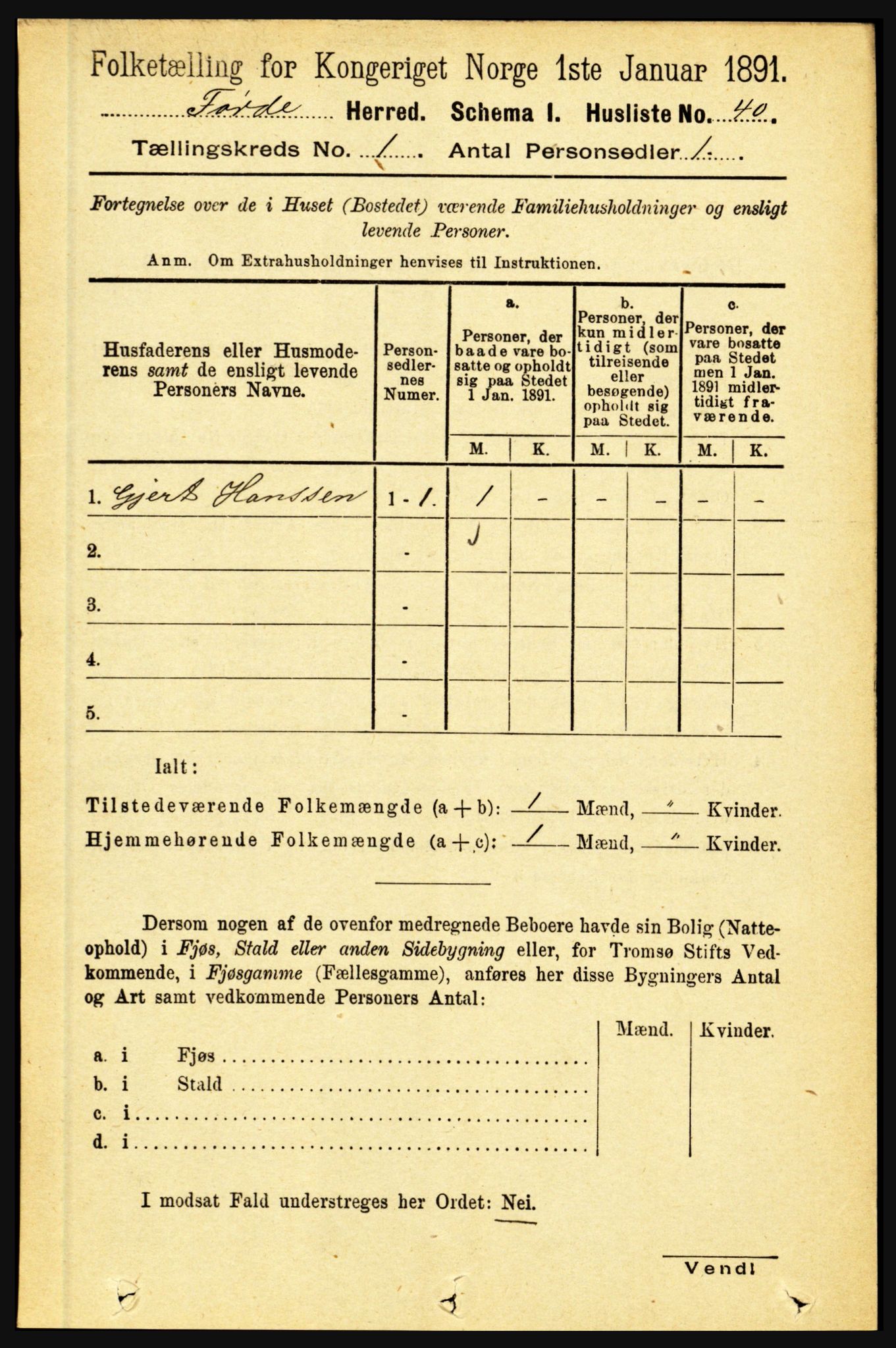 RA, 1891 census for 1432 Førde, 1891, p. 84