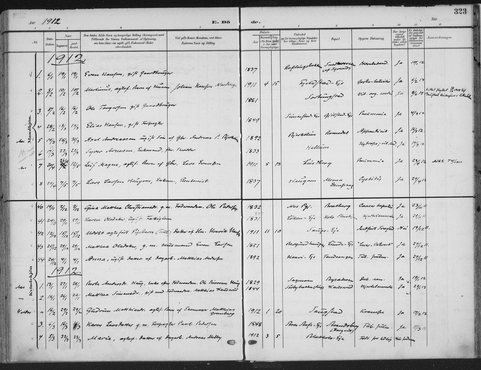 Ringsaker prestekontor, SAH/PREST-014/K/Ka/L0018: Parish register (official) no. 18, 1903-1912, p. 323