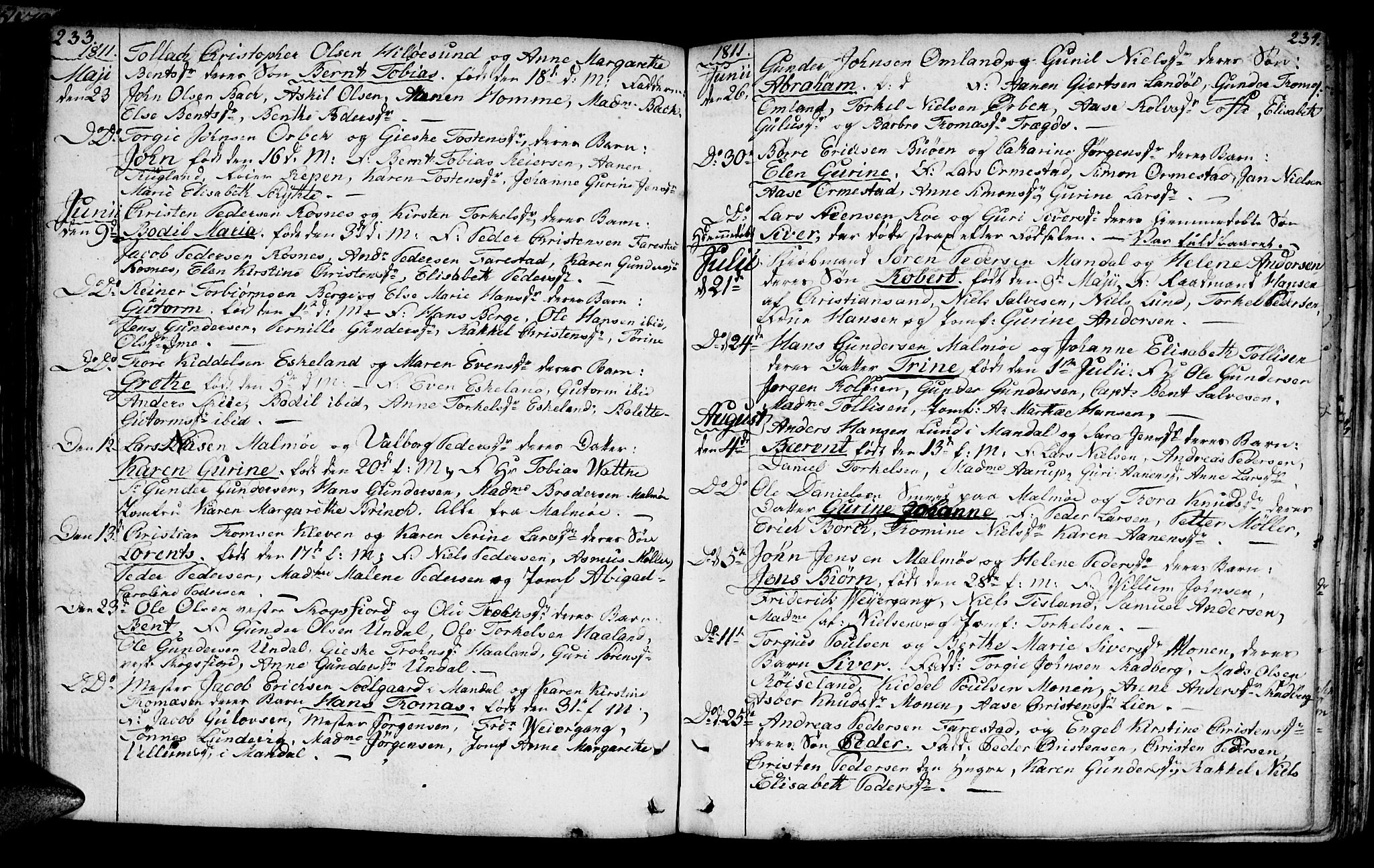 Mandal sokneprestkontor, AV/SAK-1111-0030/F/Fa/Faa/L0008: Parish register (official) no. A 8, 1794-1817, p. 233-234