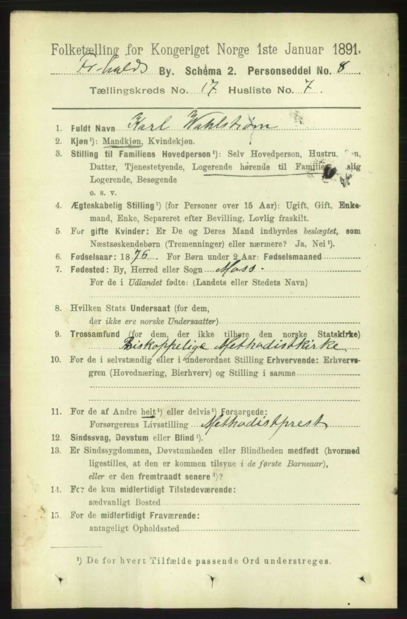 RA, 1891 census for 0101 Fredrikshald, 1891, p. 10935