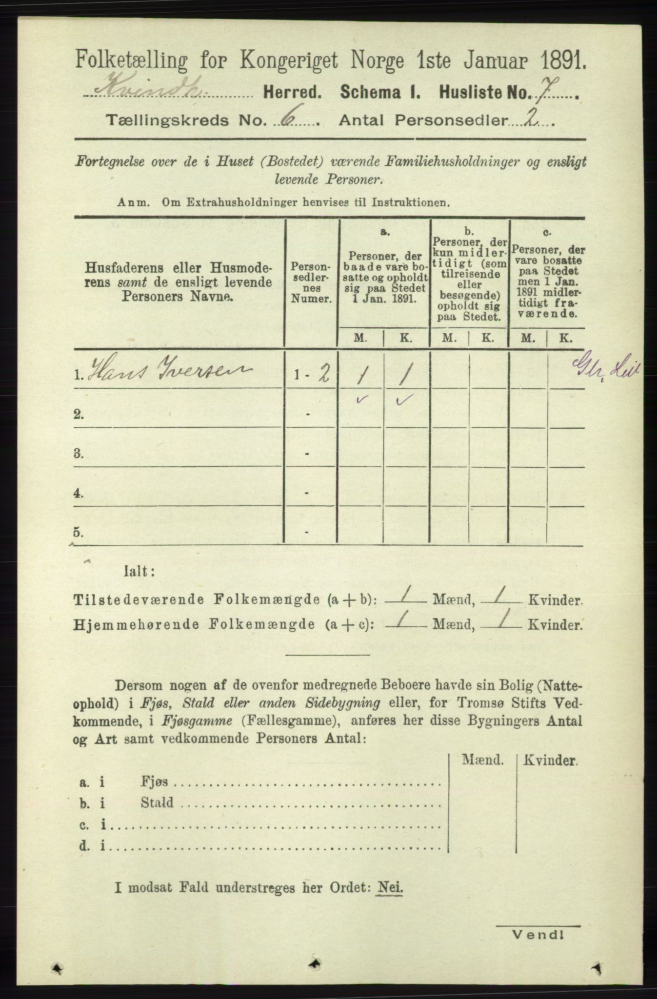 RA, 1891 census for 1224 Kvinnherad, 1891, p. 2085