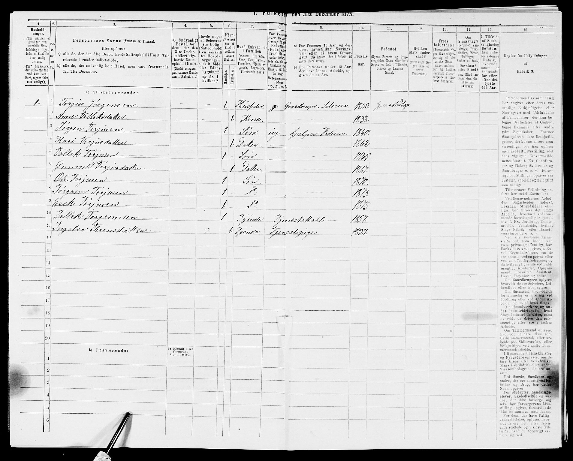 SAK, 1875 census for 0911P Gjerstad, 1875, p. 710