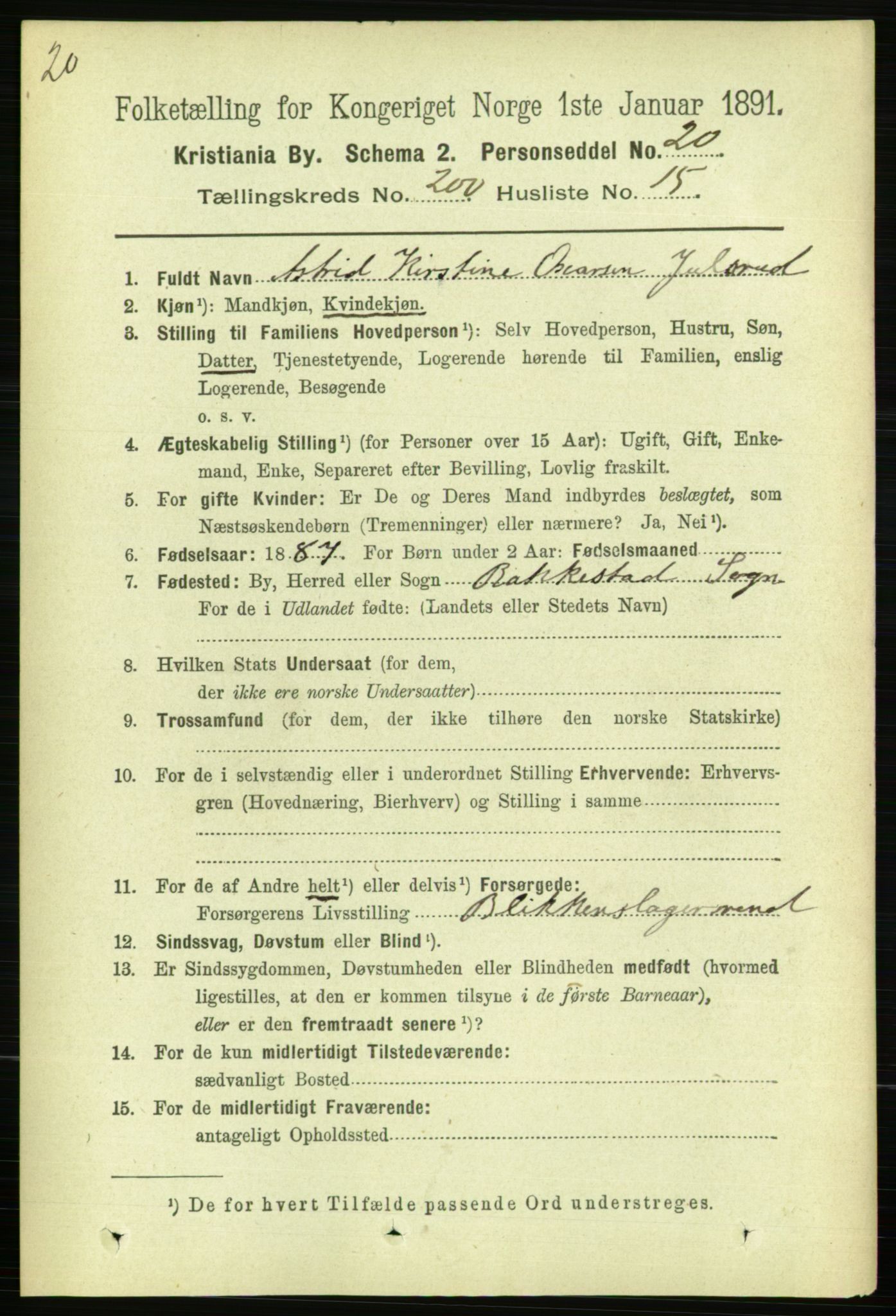 RA, 1891 census for 0301 Kristiania, 1891, p. 120503