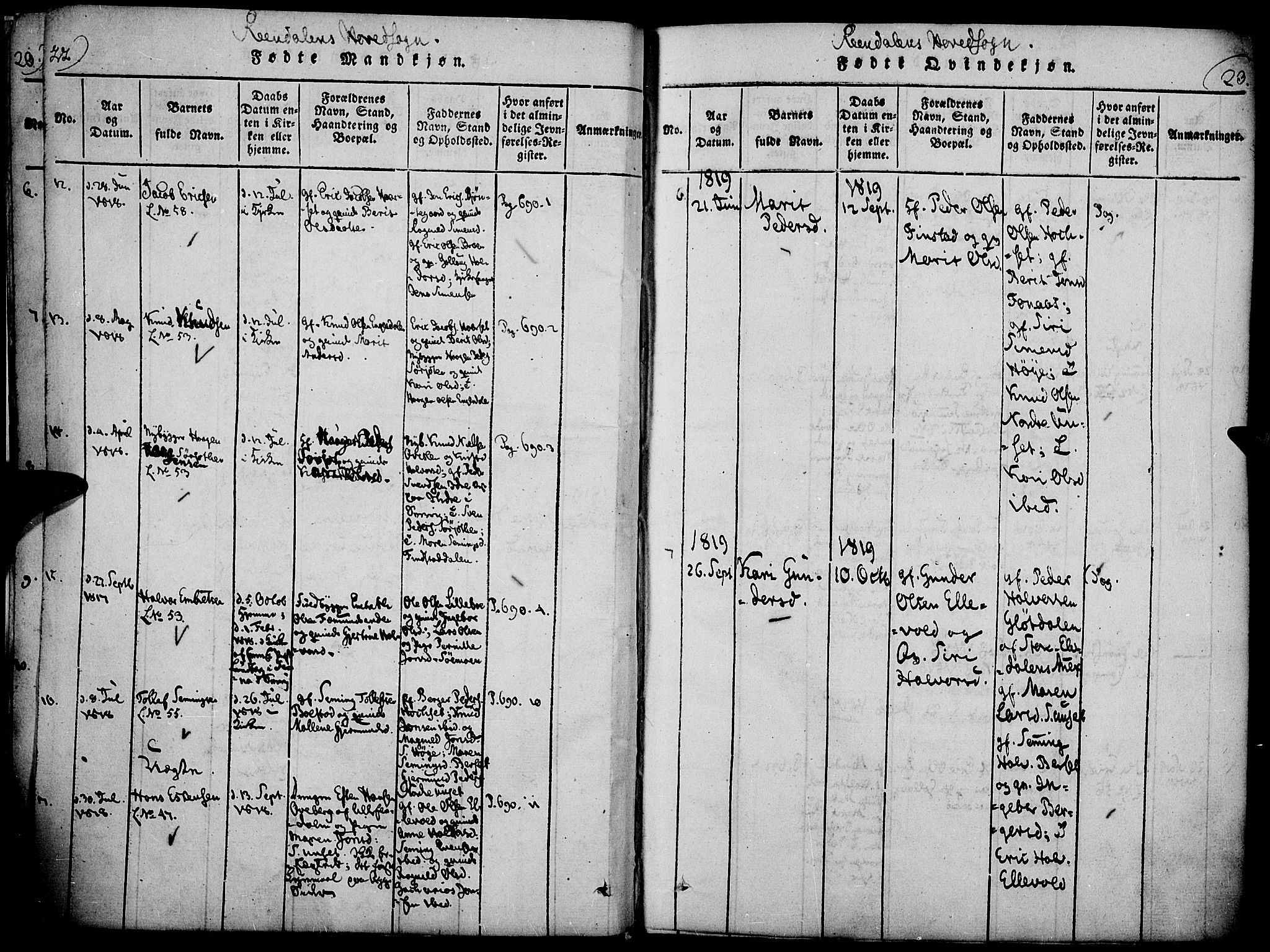 Rendalen prestekontor, AV/SAH-PREST-054/H/Ha/Haa/L0003: Parish register (official) no. 3, 1815-1829, p. 22-23