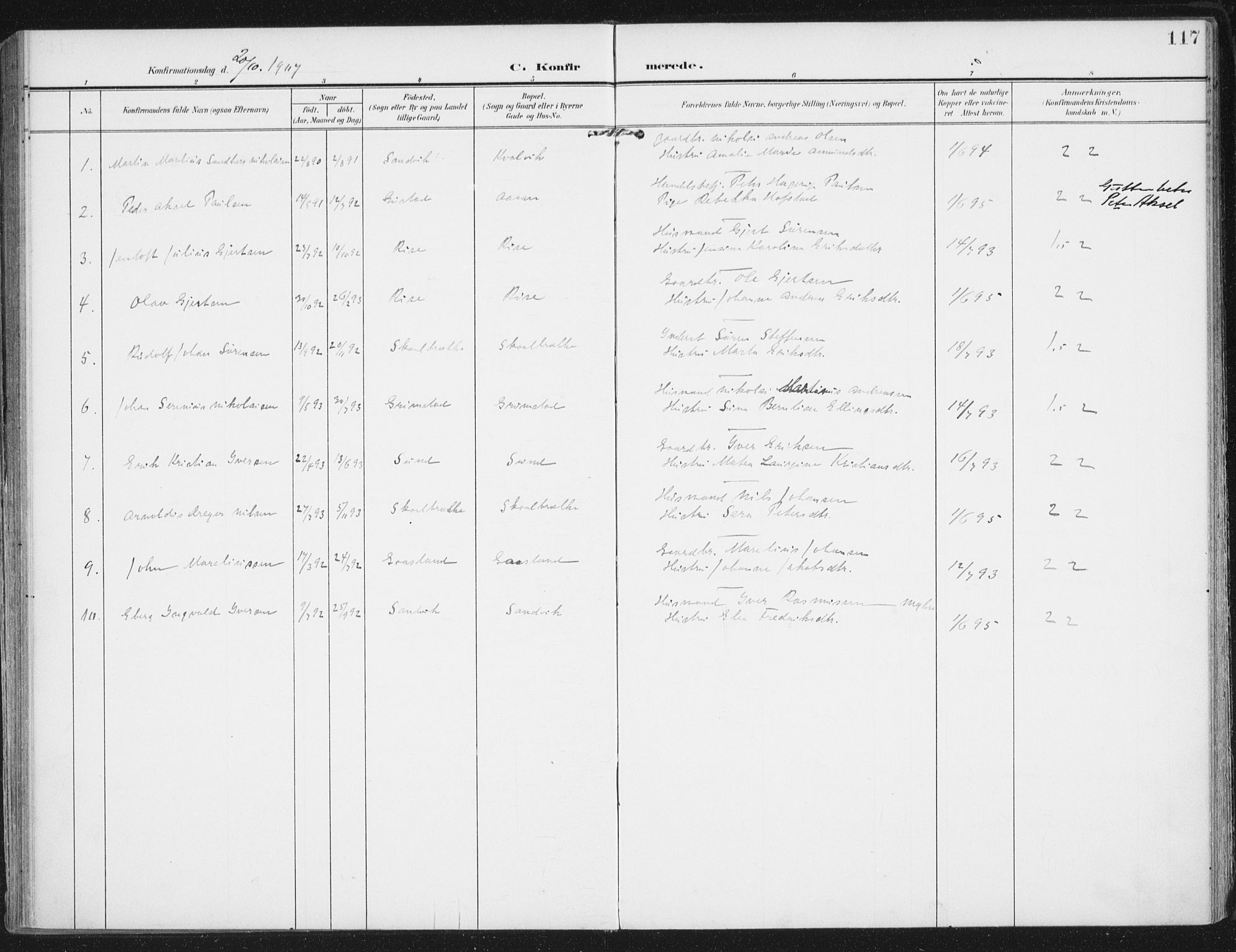 Ministerialprotokoller, klokkerbøker og fødselsregistre - Nordland, SAT/A-1459/892/L1321: Parish register (official) no. 892A02, 1902-1918, p. 117