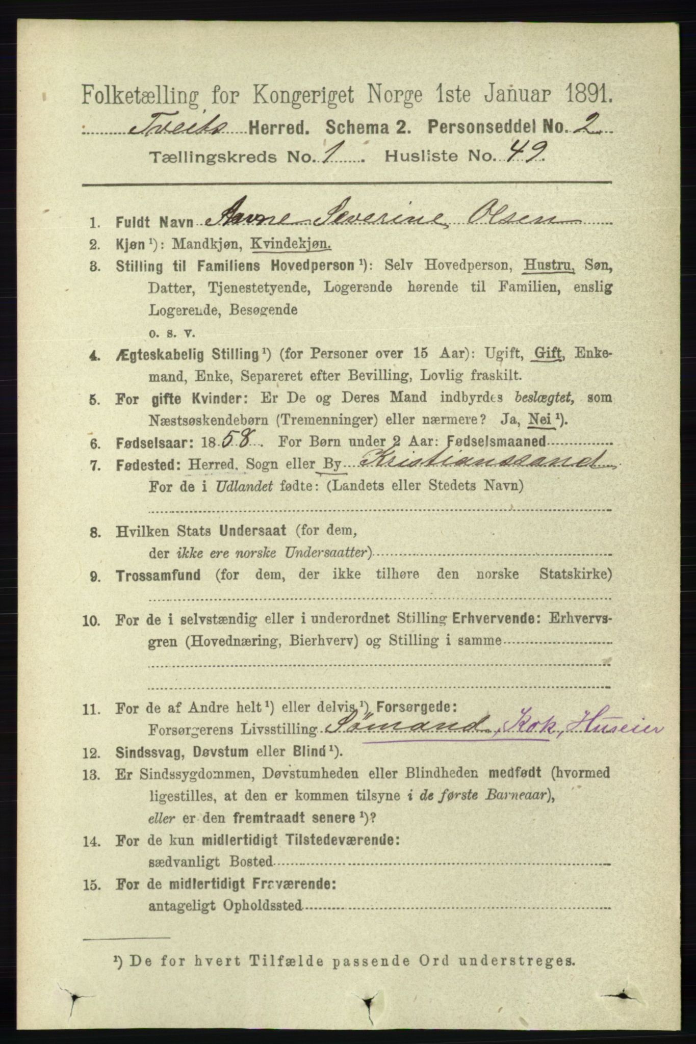 RA, 1891 census for 1013 Tveit, 1891, p. 321