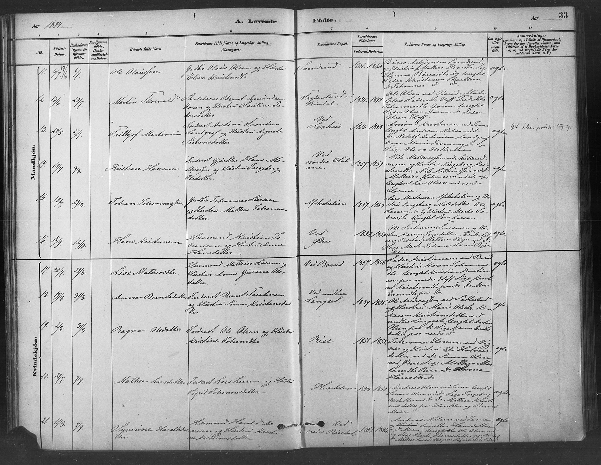 Fåberg prestekontor, SAH/PREST-086/H/Ha/Haa/L0009: Parish register (official) no. 9, 1879-1898, p. 33
