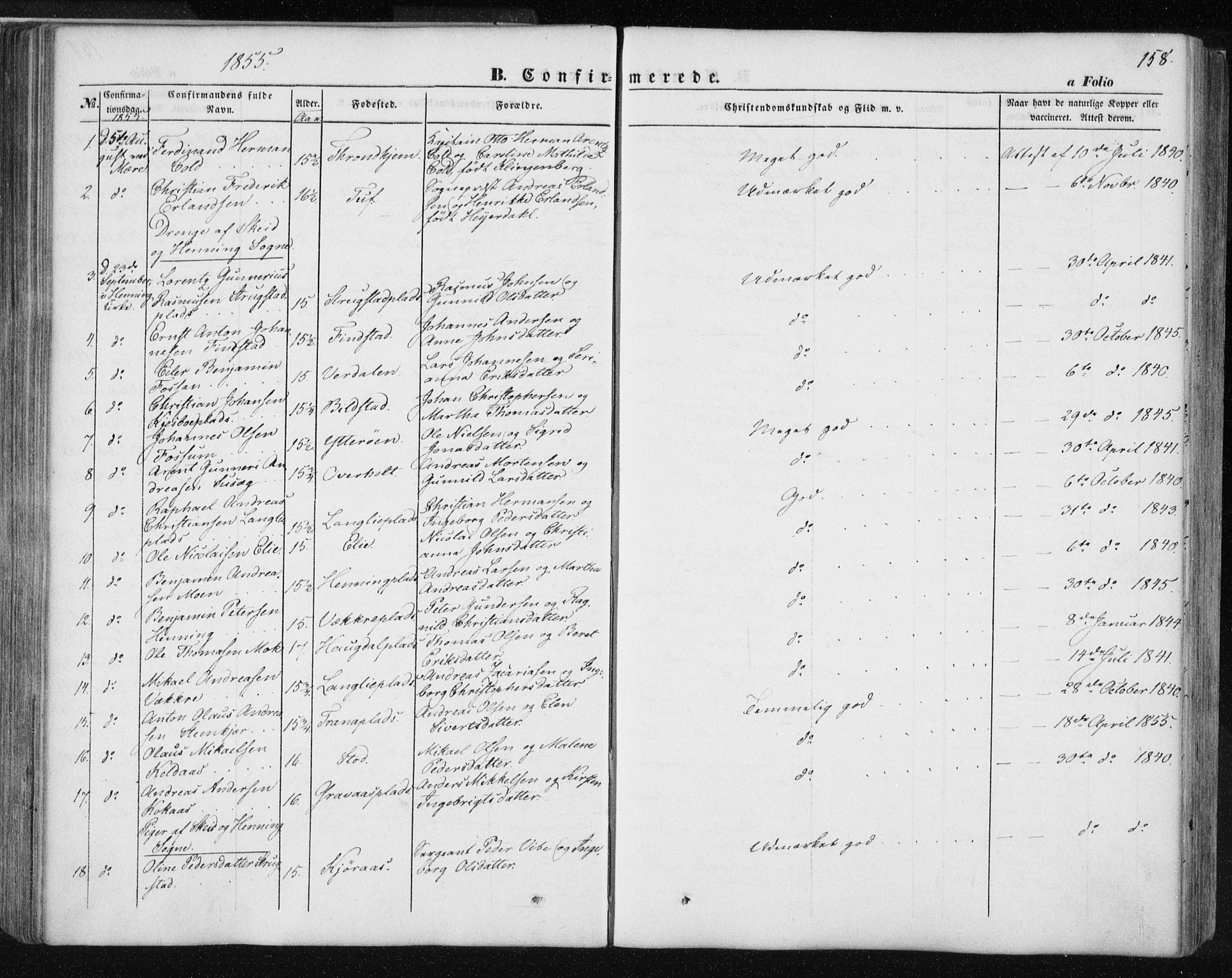 Ministerialprotokoller, klokkerbøker og fødselsregistre - Nord-Trøndelag, AV/SAT-A-1458/735/L0342: Parish register (official) no. 735A07 /1, 1849-1862, p. 158