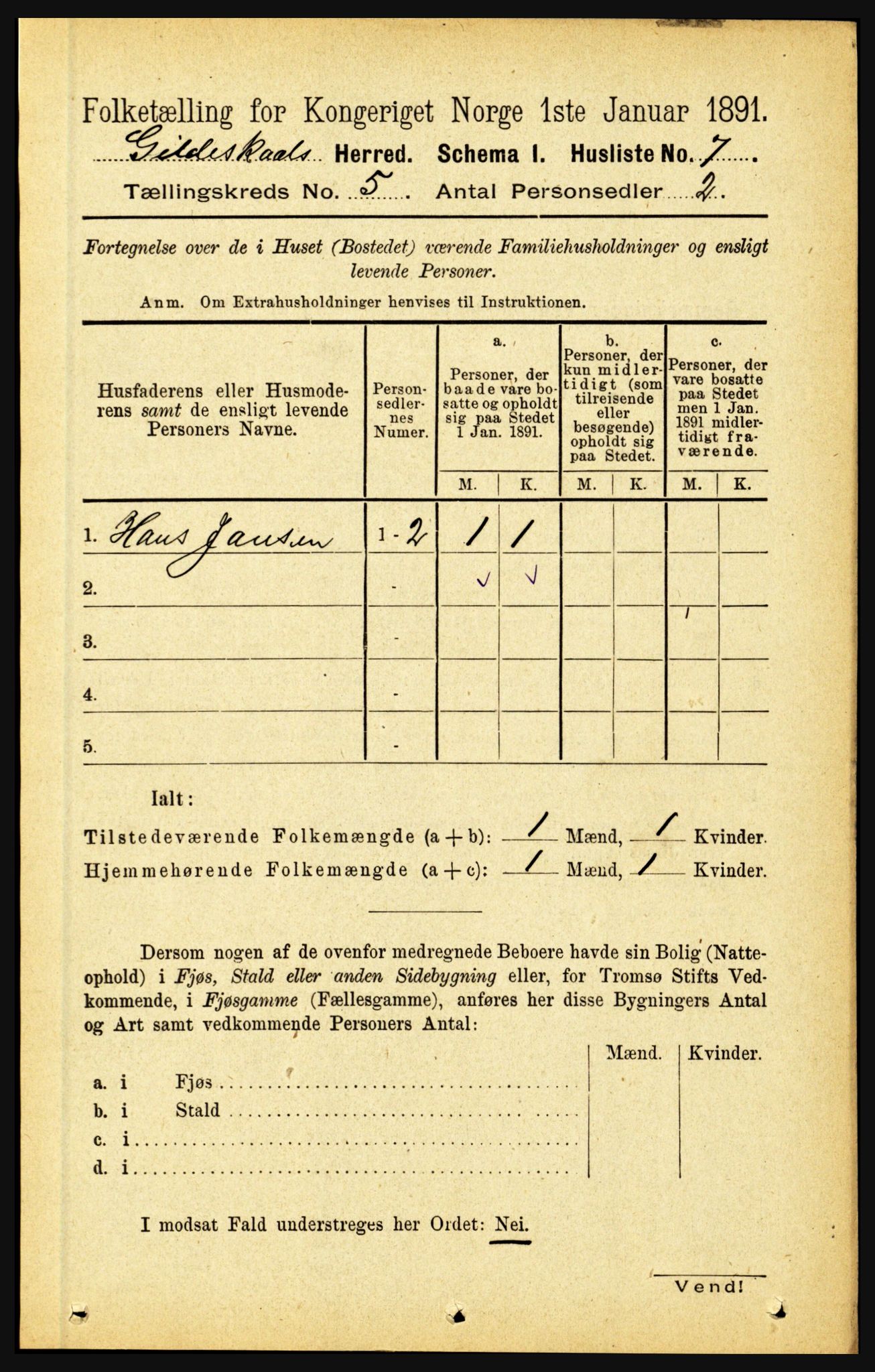 RA, 1891 census for 1838 Gildeskål, 1891, p. 1518