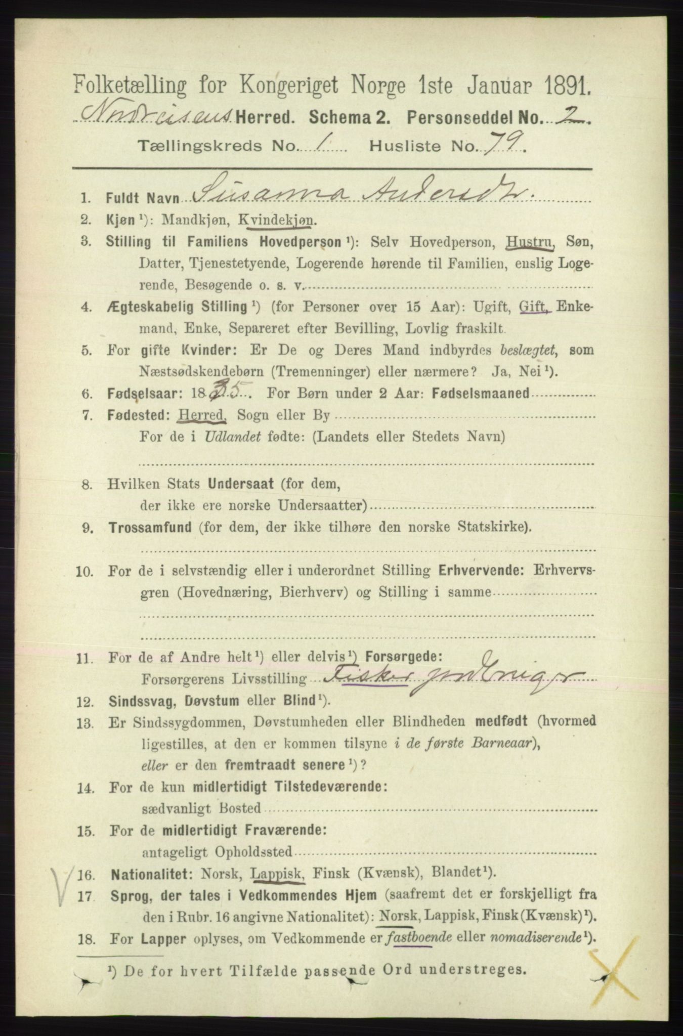 RA, 1891 census for 1942 Nordreisa, 1891, p. 602