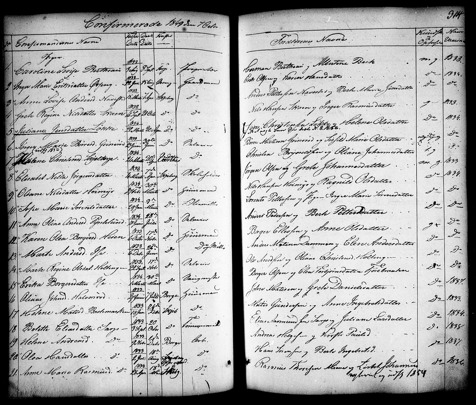 Skjeberg prestekontor Kirkebøker, AV/SAO-A-10923/F/Fa/L0006: Parish register (official) no. I 6, 1846-1858, p. 314