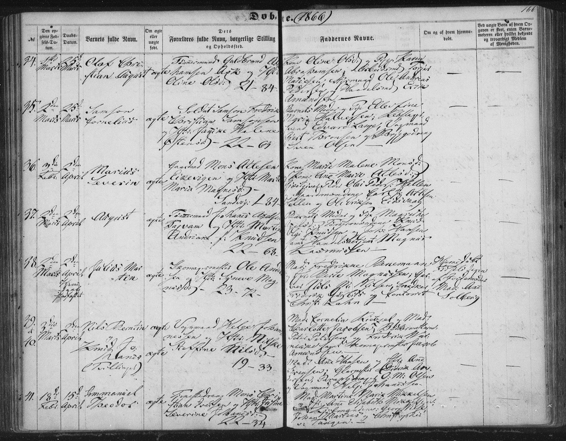 Korskirken sokneprestembete, AV/SAB-A-76101/H/Haa/L0018: Parish register (official) no. B 4, 1857-1866, p. 166