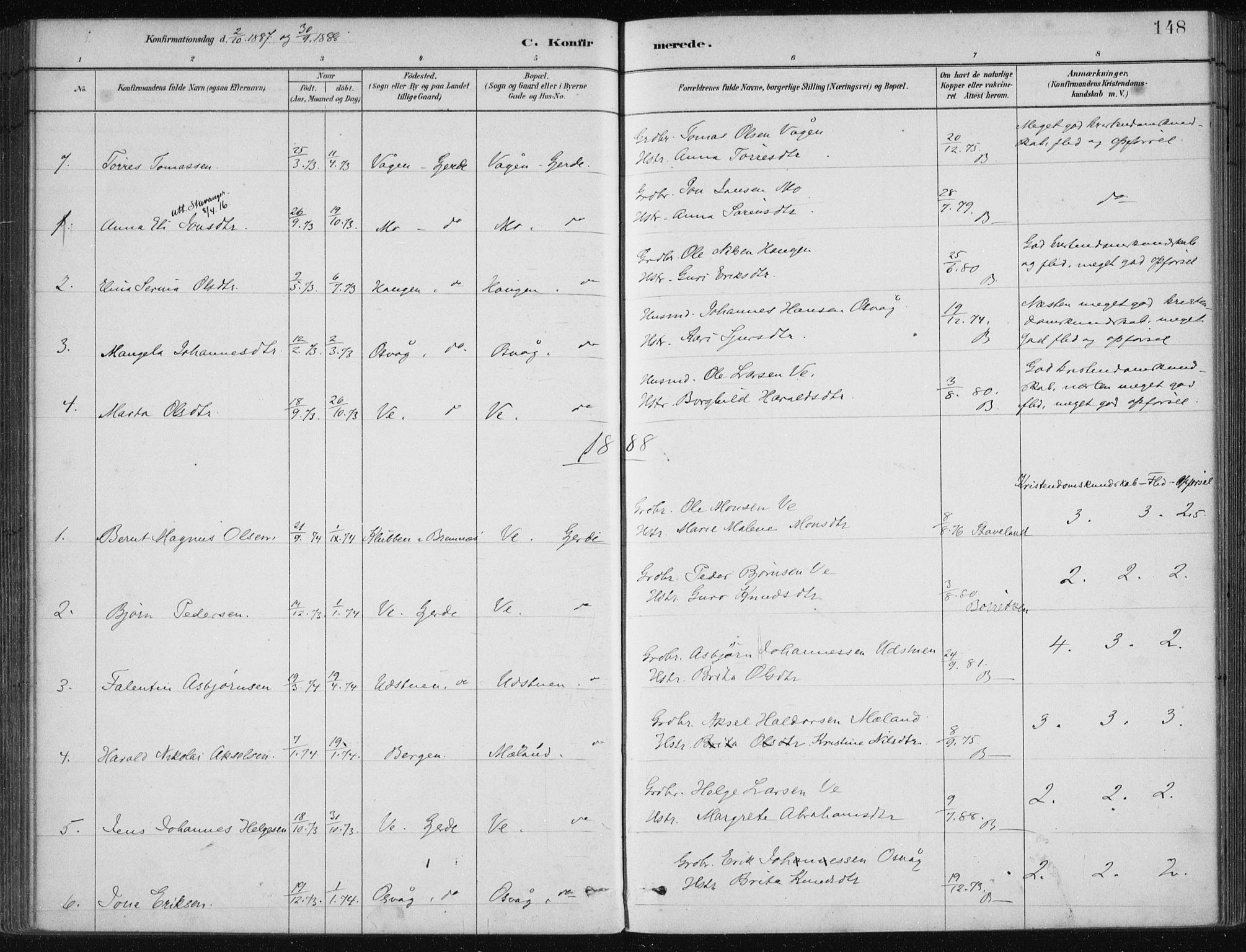 Etne sokneprestembete, AV/SAB-A-75001/H/Haa: Parish register (official) no. C  1, 1879-1919, p. 148