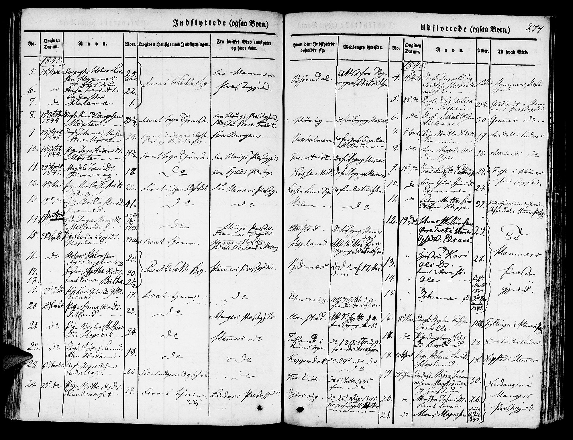 Hosanger sokneprestembete, SAB/A-75801/H/Haa: Parish register (official) no. A 7, 1835-1848, p. 274