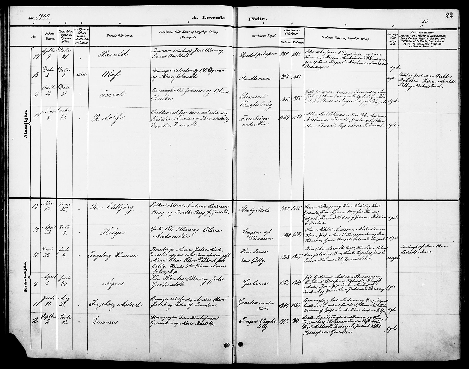 Stange prestekontor, AV/SAH-PREST-002/L/L0011: Parish register (copy) no. 11, 1895-1917, p. 22