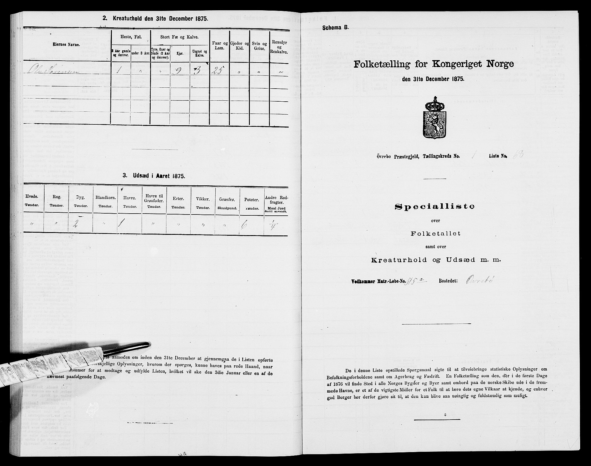 SAK, 1875 census for 1016P Øvrebø, 1875, p. 167