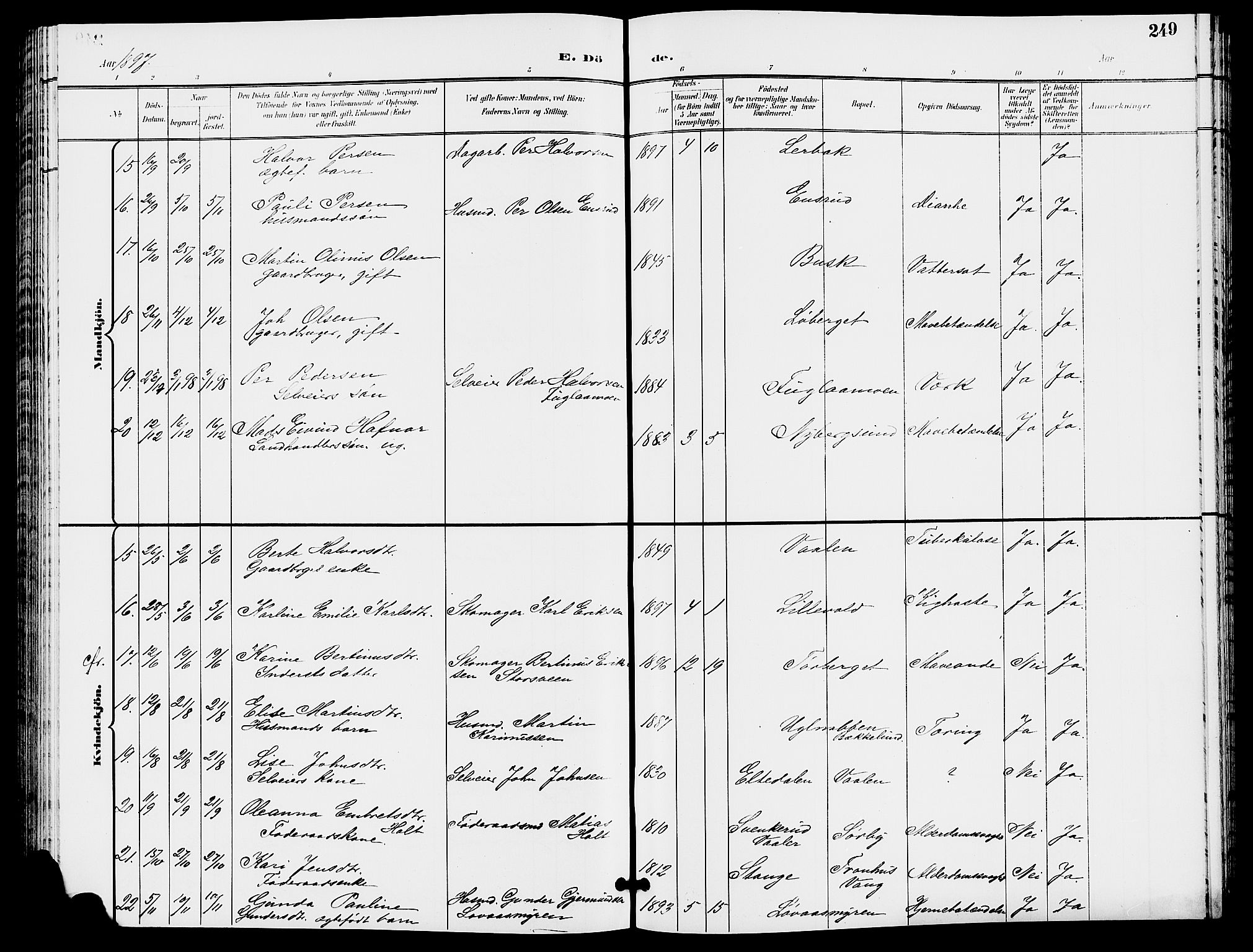 Trysil prestekontor, AV/SAH-PREST-046/H/Ha/Hab/L0006: Parish register (copy) no. 6, 1896-1912, p. 249