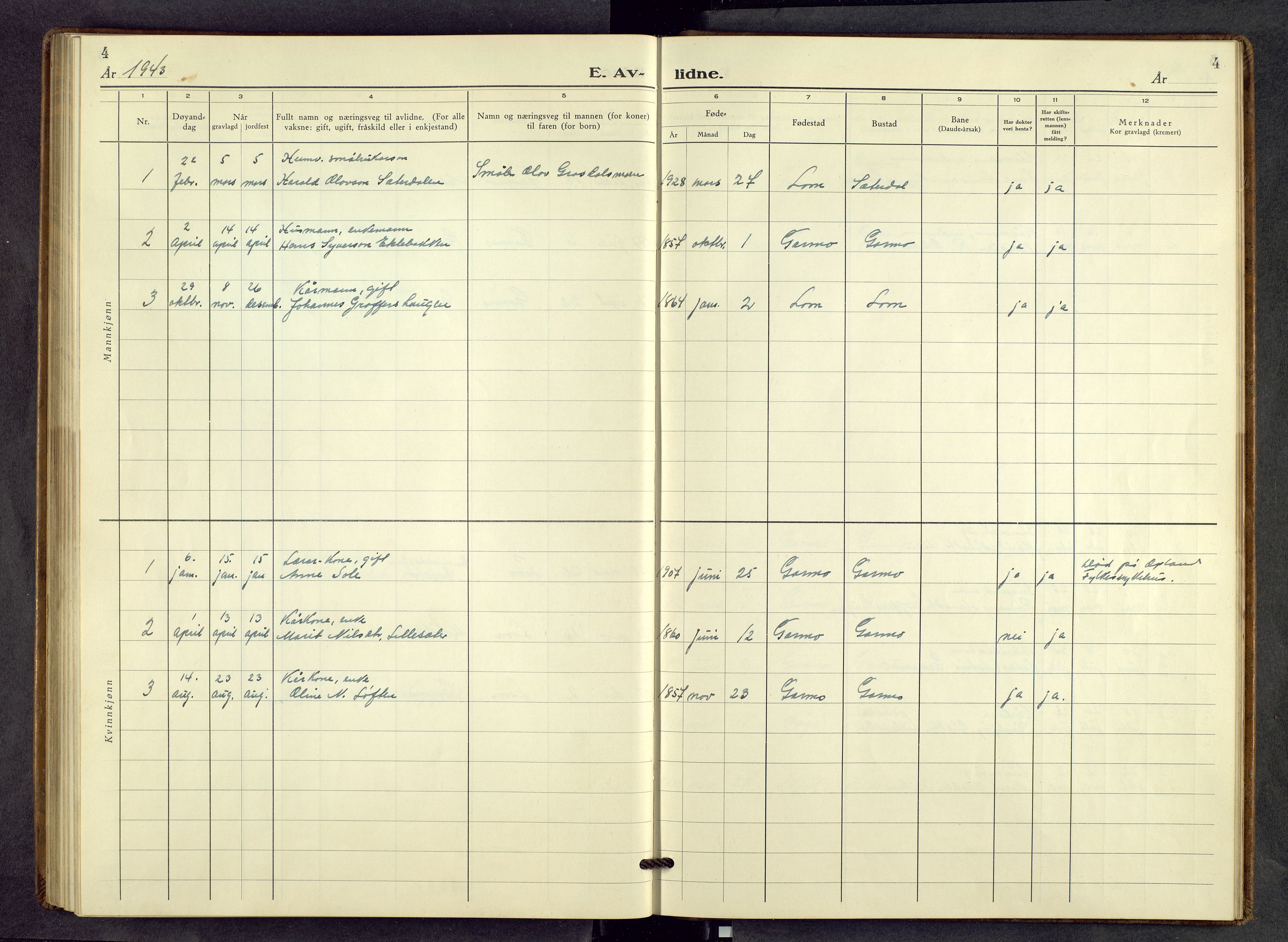 Lom prestekontor, SAH/PREST-070/L/L0010: Parish register (copy) no. 10, 1940-1963, p. 4