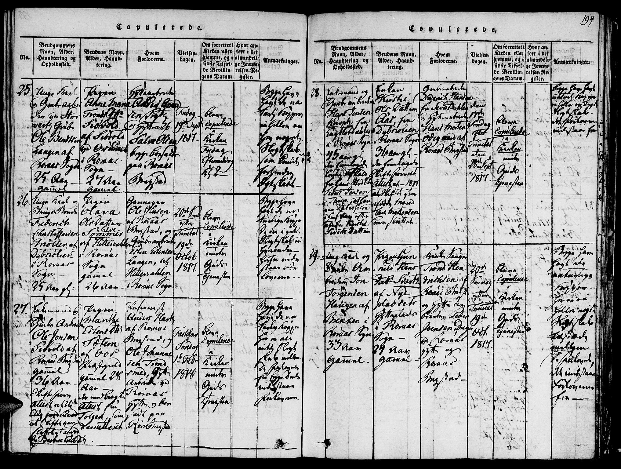 Ministerialprotokoller, klokkerbøker og fødselsregistre - Sør-Trøndelag, SAT/A-1456/681/L0929: Parish register (official) no. 681A07, 1817-1828, p. 194