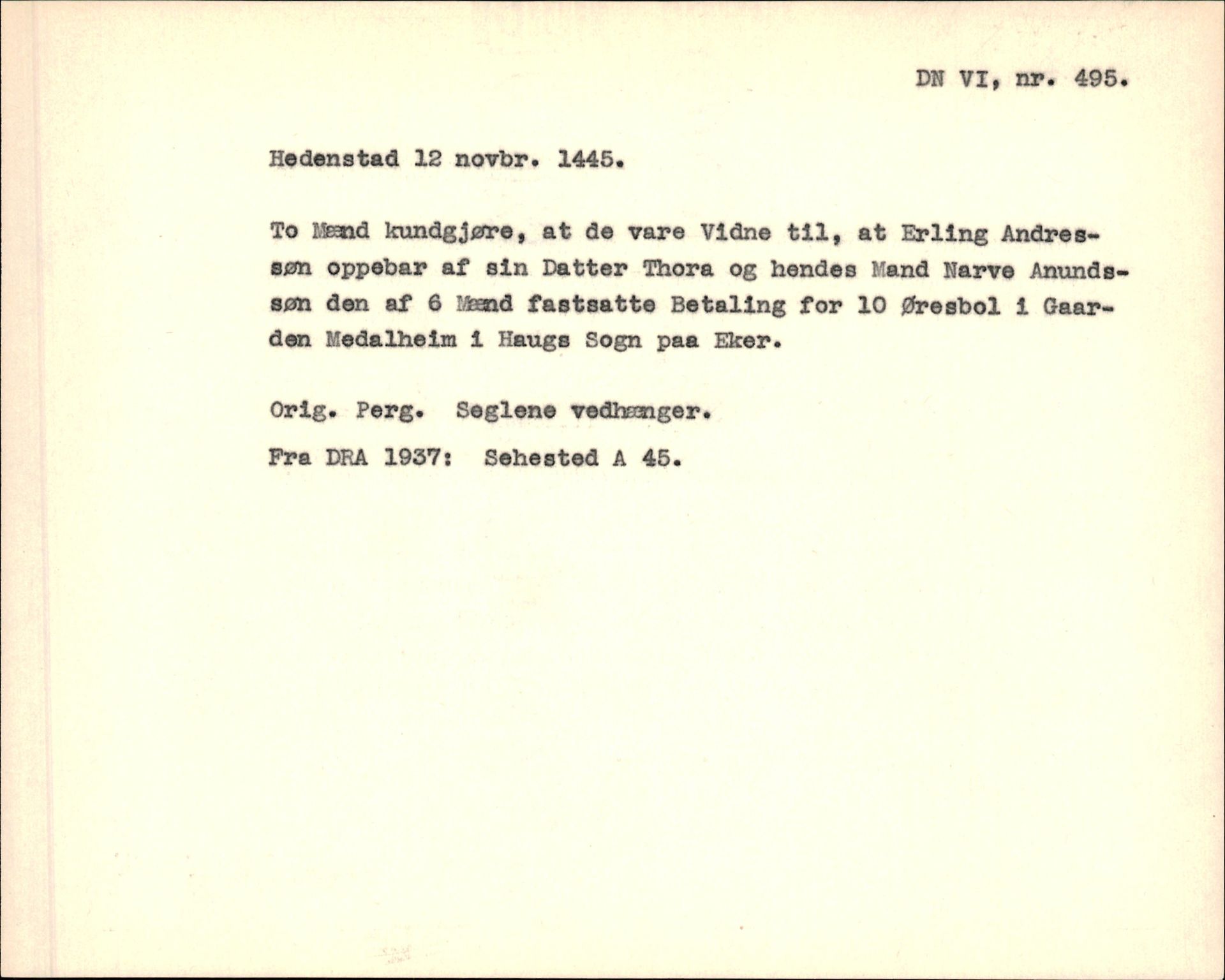 Riksarkivets diplomsamling, AV/RA-EA-5965/F35/F35f/L0001: Regestsedler: Diplomer fra DRA 1937 og 1996, p. 315