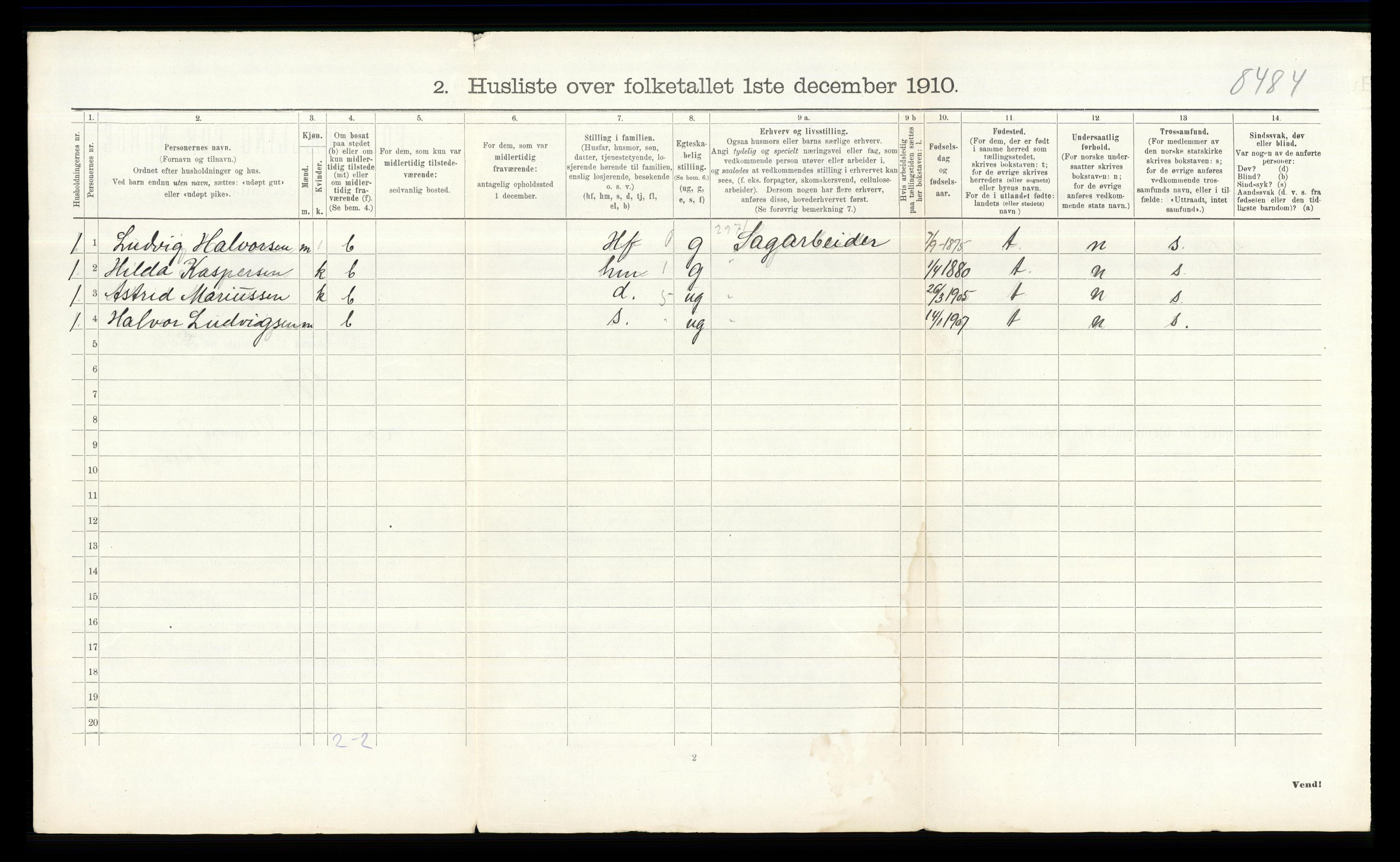 RA, 1910 census for Fet, 1910, p. 580