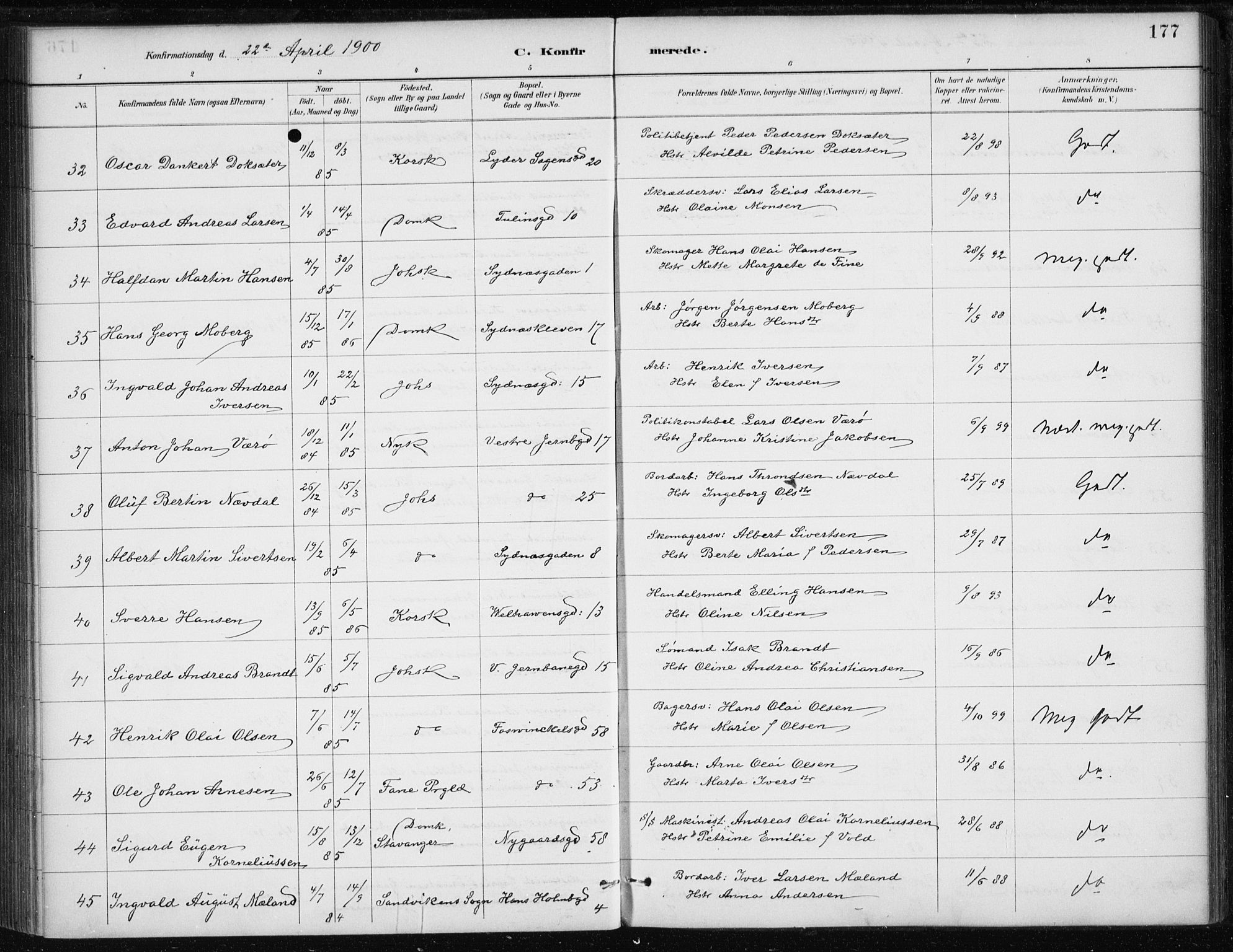 Johanneskirken sokneprestembete, AV/SAB-A-76001/H/Haa/L0008: Parish register (official) no. C 1, 1885-1907, p. 177
