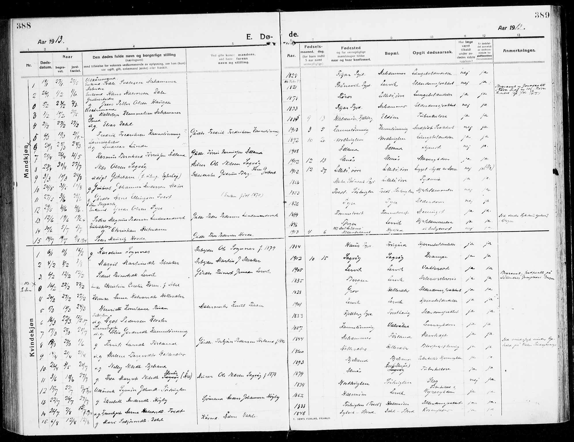 Stord sokneprestembete, SAB/A-78201/H/Haa: Parish register (official) no. B 3, 1913-1925, p. 388-389