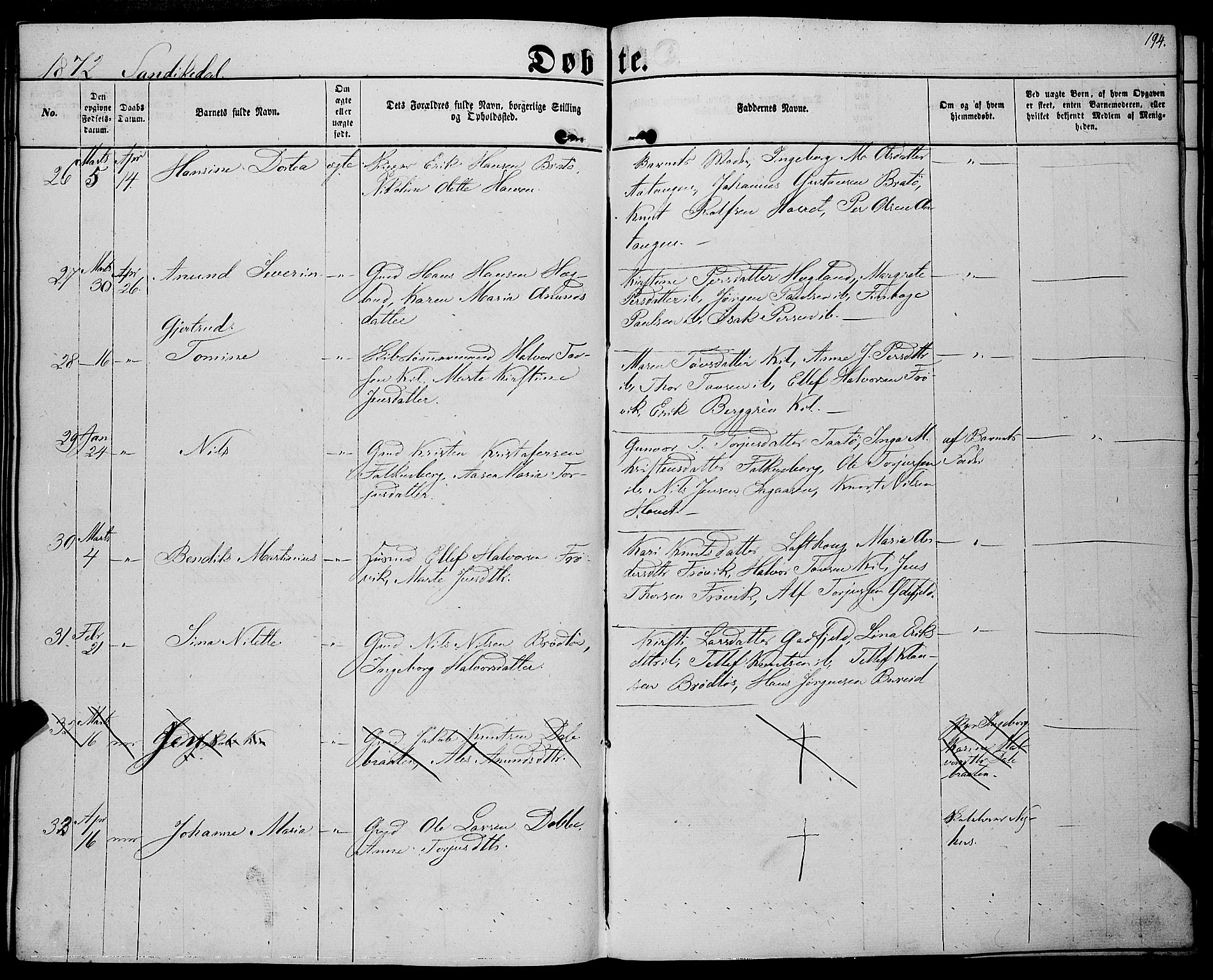 Sannidal kirkebøker, AV/SAKO-A-296/F/Fa/L0011: Parish register (official) no. 11, 1863-1873, p. 194