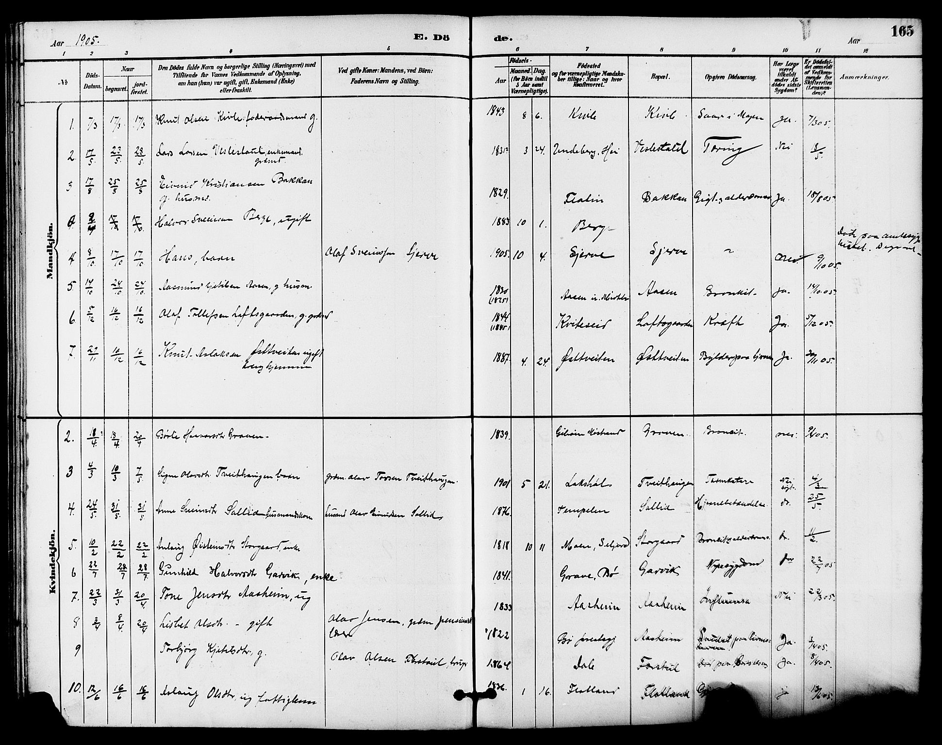 Seljord kirkebøker, SAKO/A-20/G/Ga/L0005: Parish register (copy) no. I 5, 1887-1914, p. 165