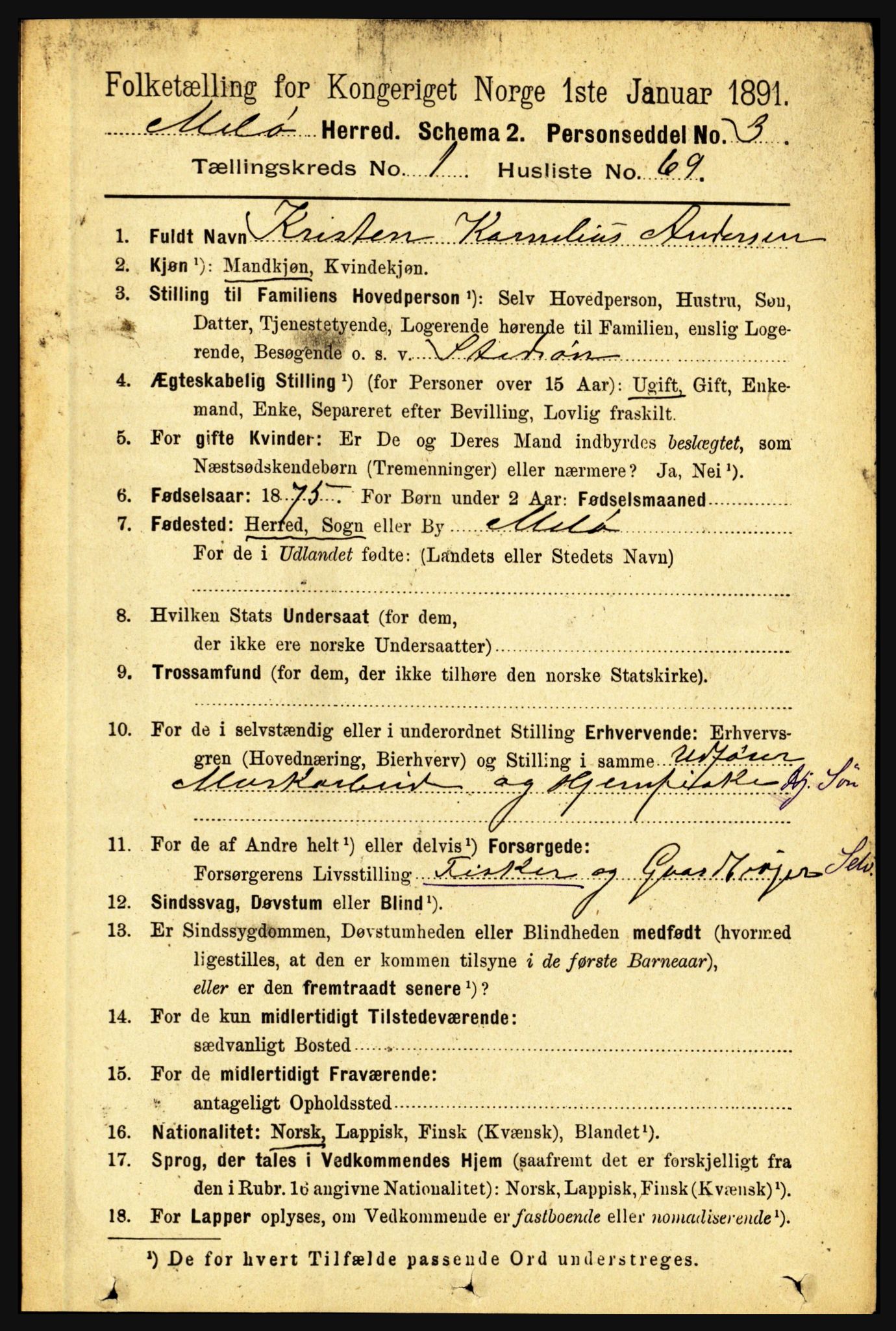 RA, 1891 census for 1837 Meløy, 1891, p. 483