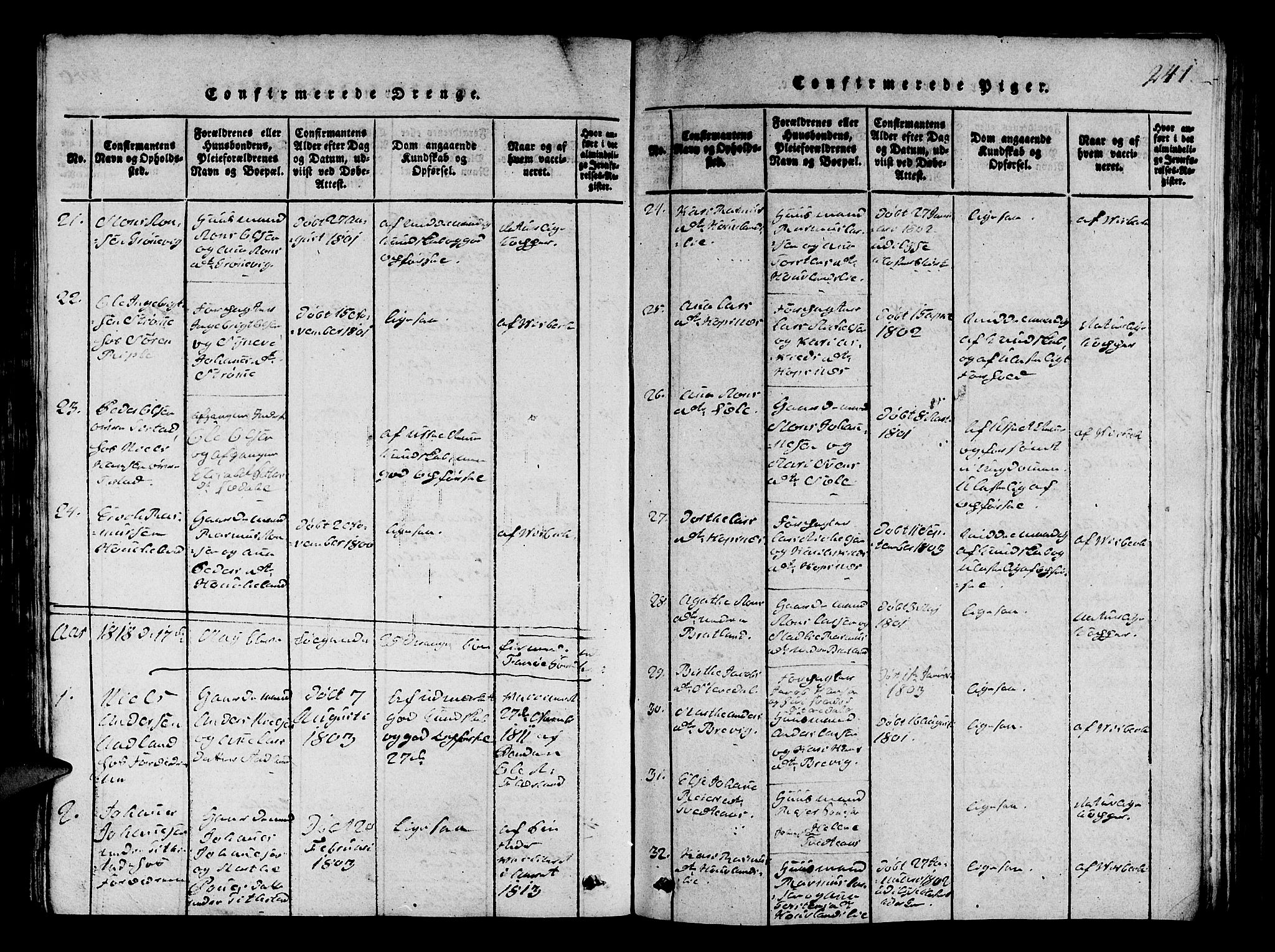 Fana Sokneprestembete, AV/SAB-A-75101/H/Hab/Haba/L0001: Parish register (copy) no. A 1, 1816-1836, p. 241