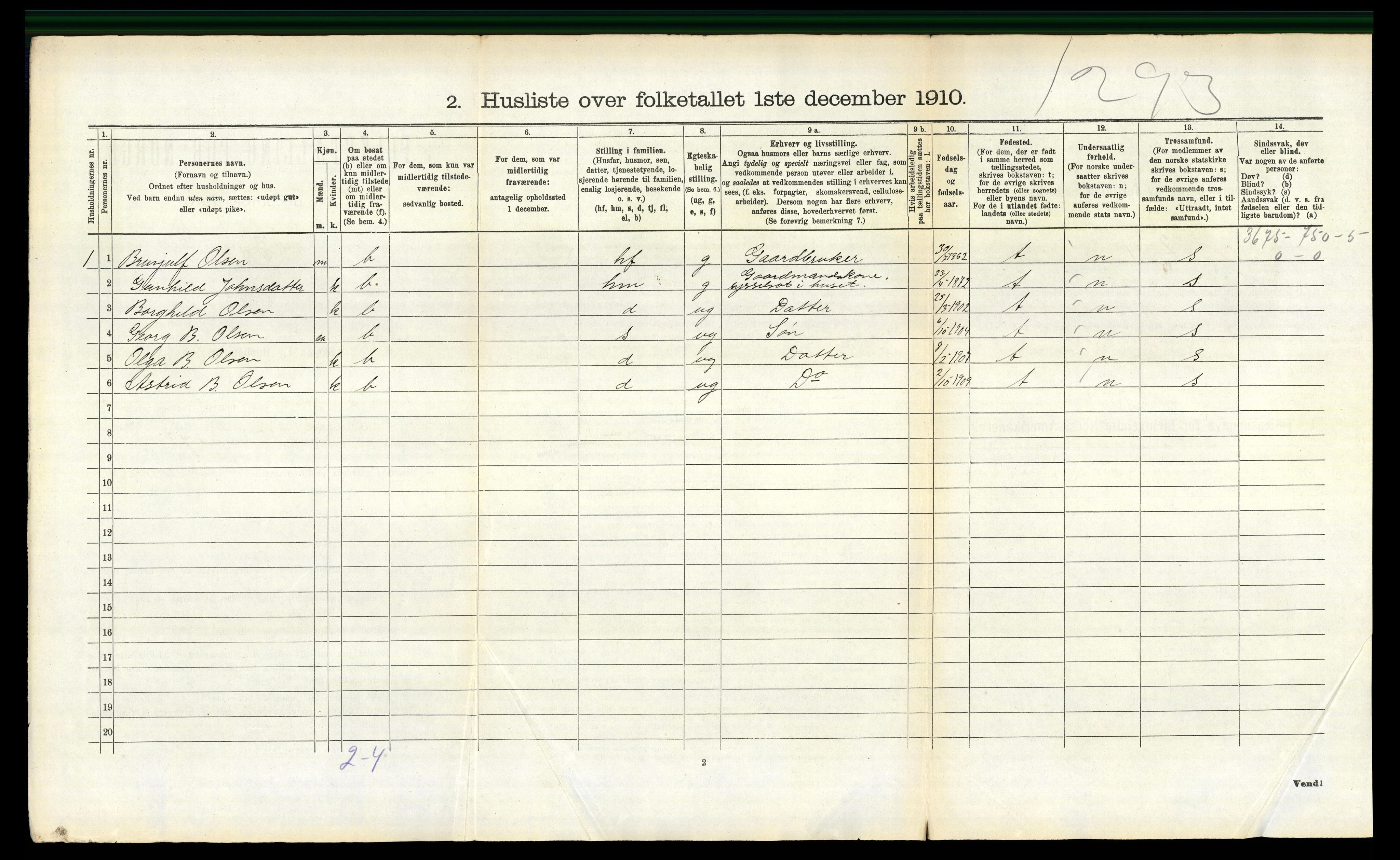 RA, 1910 census for Holla, 1910, p. 486